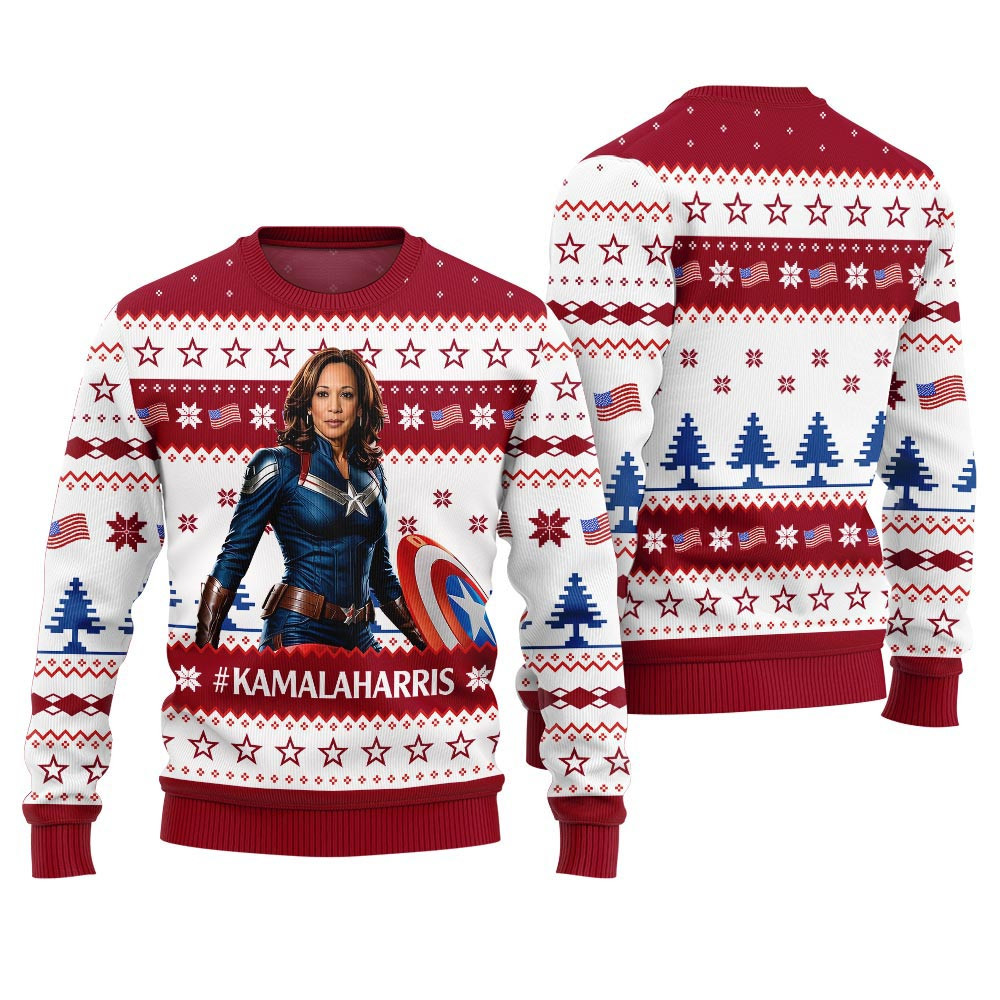 Kamala Harris Captain America Funny Ugly Sweater Red Perfect Holiday Gift Merch for Sweater Lovers