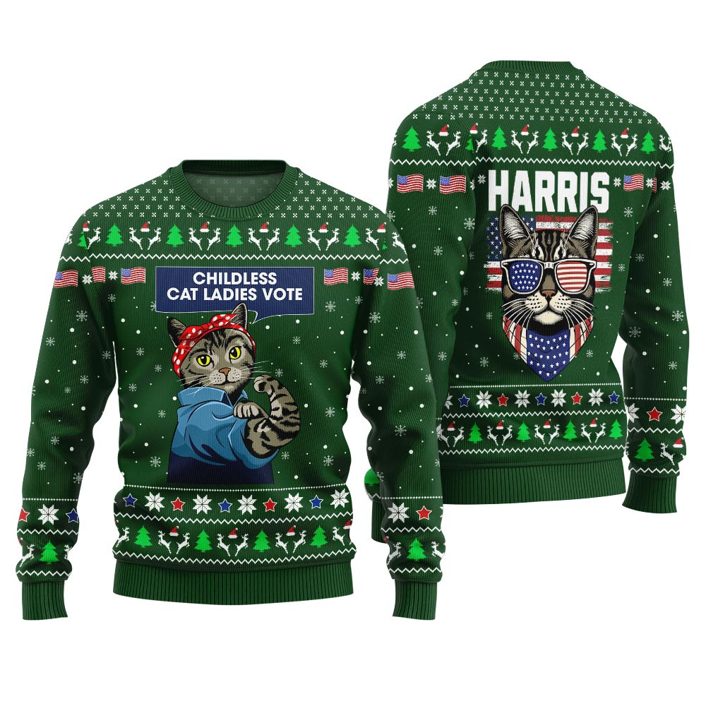 Kamala Harris Cat Ladies Vote Ugly Sweater Adults Green Trendy Winter Sweatshirt for Cozy Moments