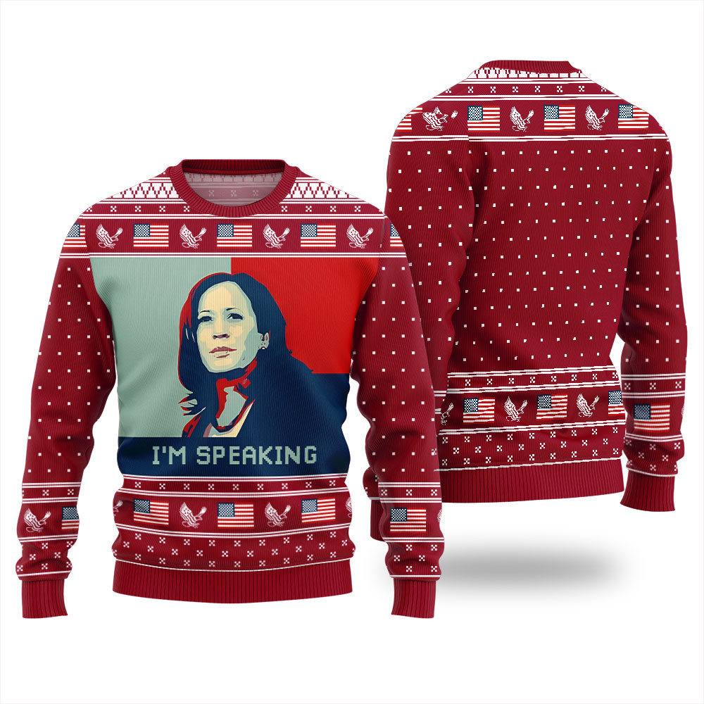 Kamala Harris Im Speaking Funny Christmas Pullover Red Comfortable Holiday Sweater for Chilly Nights