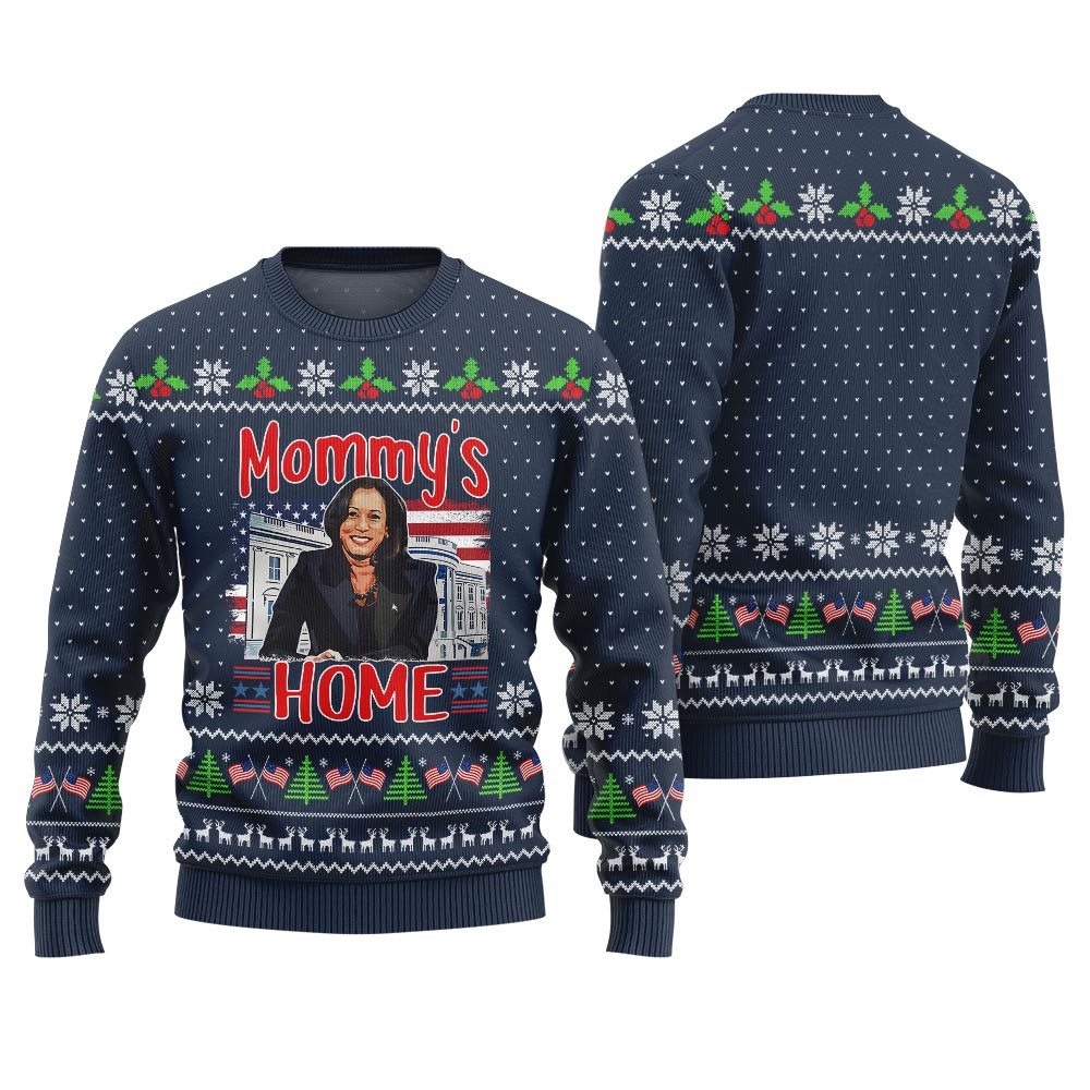 Kamala Harris Mommy Home Xmas Sweater Navy Warm Winter Merch Gift for Someone You Love