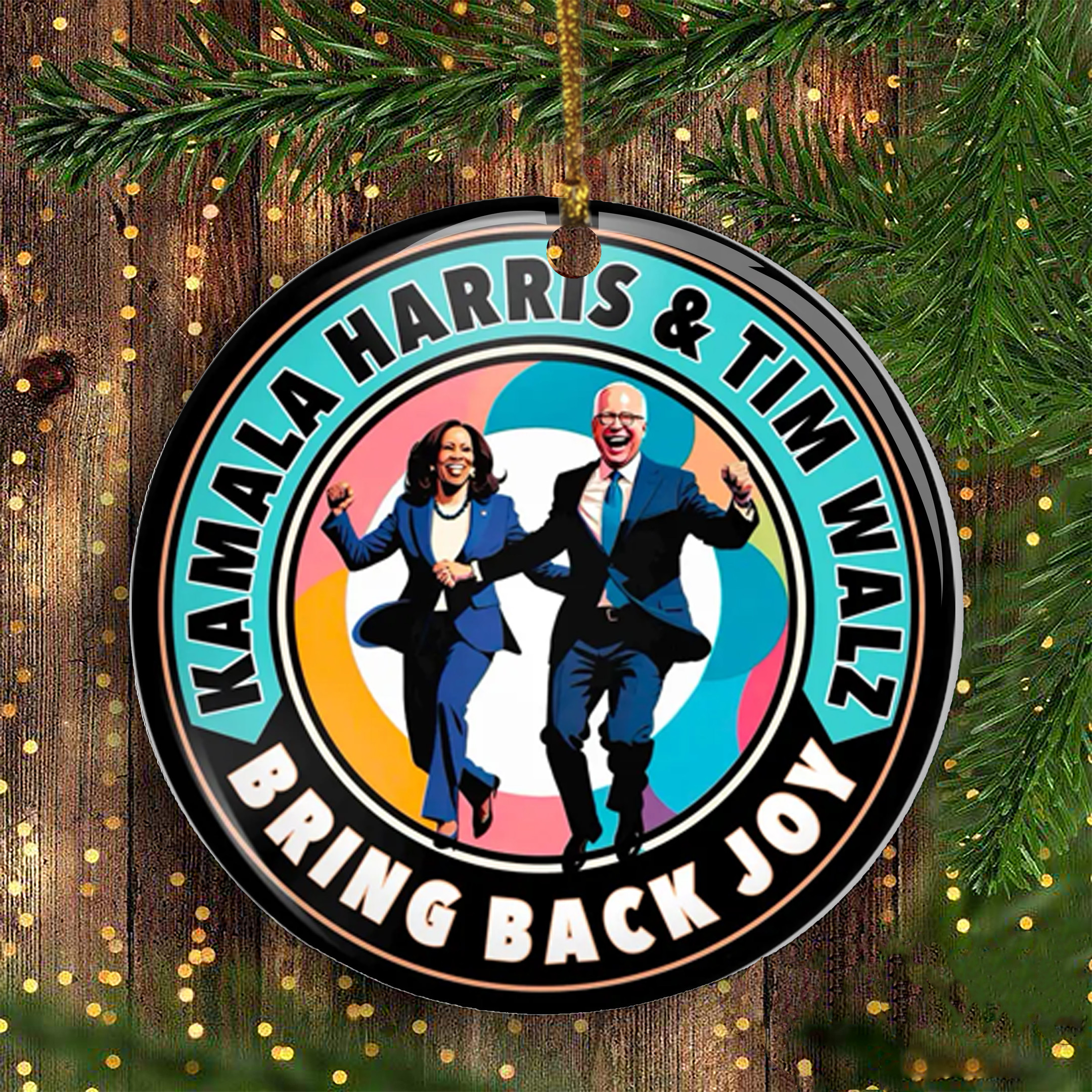 Kamala Harris Tim Walz Bring Back Joy Ornament Kamala For President Christmas Tree Ornament