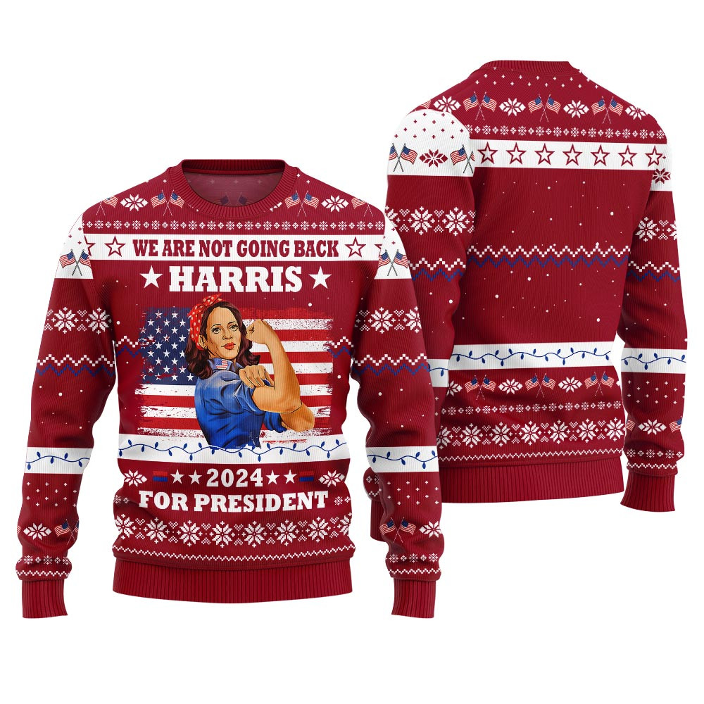 Kamala Harris We Are Not Going Back Ugly Sweater Red Best Gift Idea for Christmas Enthusiasts