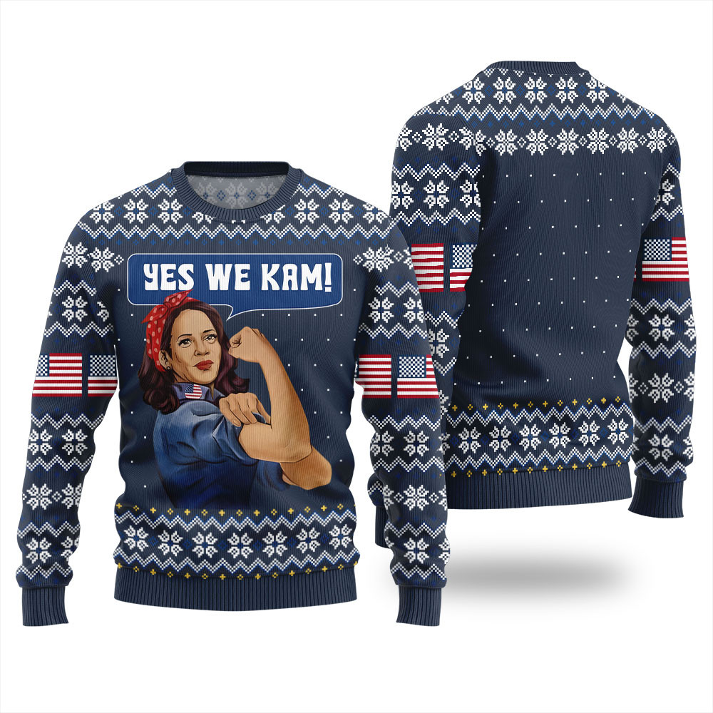Kamala Harris Yes We Kam Ugly Sweater Adults Navy Personalized Christmas Sweatshirt Gift for Family