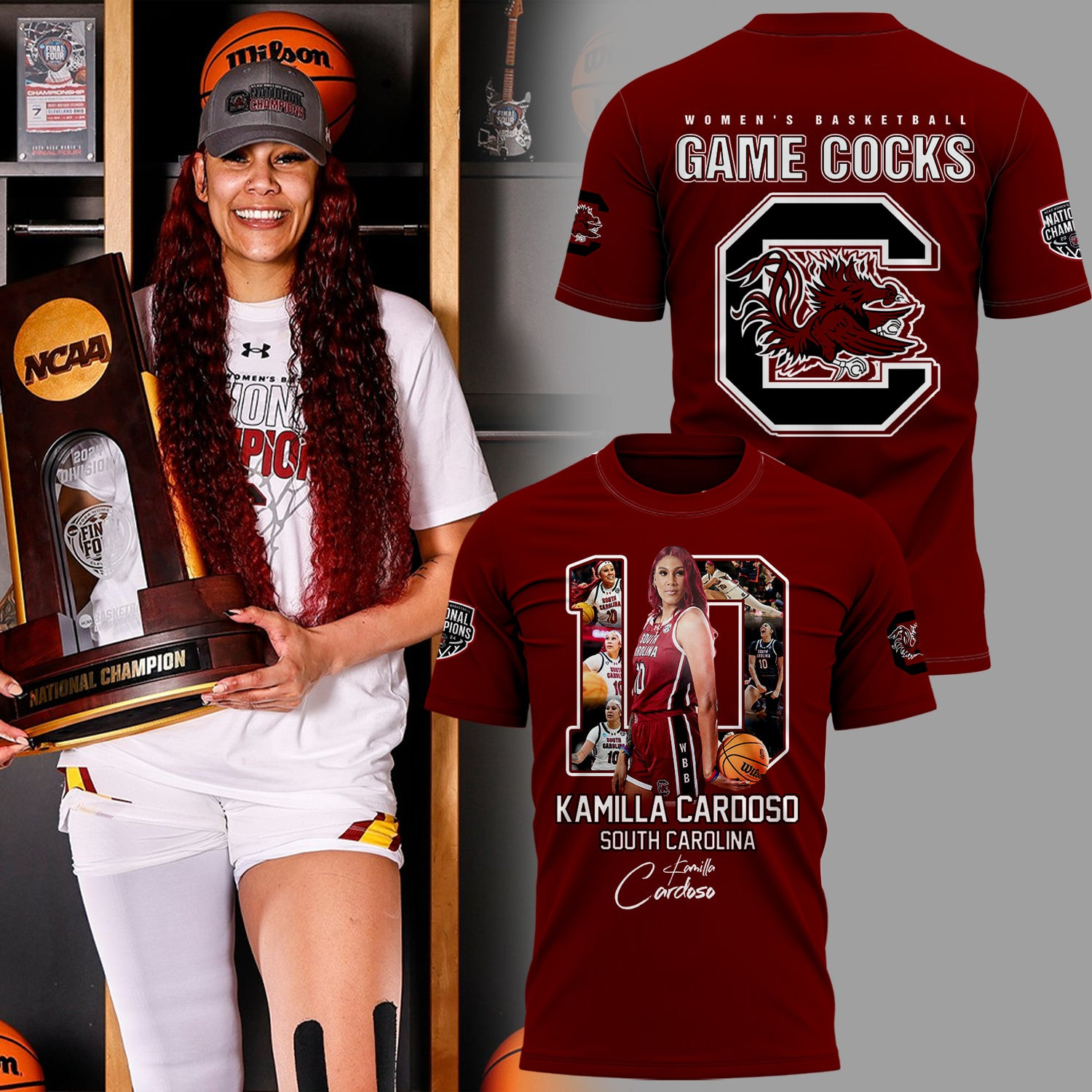Kamilla Cardoso Number 10 South Carolina Gamecocks T-Shirt Women's Basketball Merch Apparel