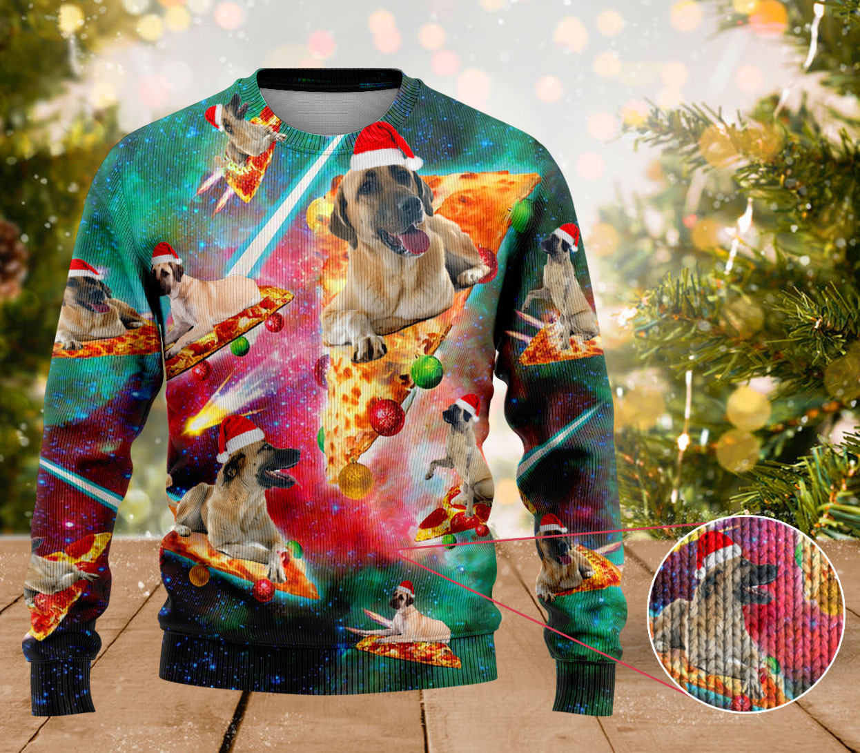 Kangal Shepherd Dog Pizza Ugly Sweater Dog Lovers Cute Christmas Sweatshirts For Ladies