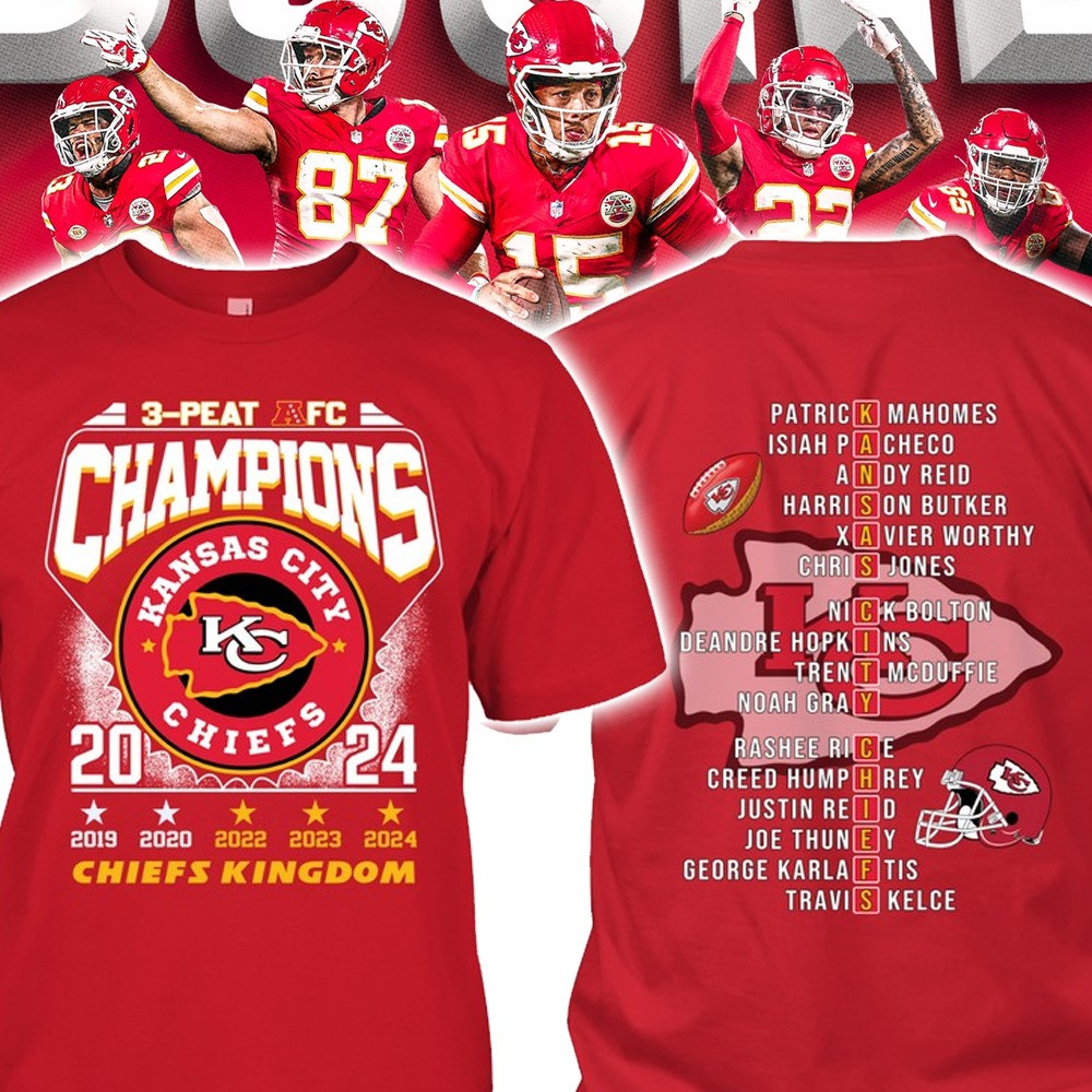Kansas City Chiefs 3 PEAT AFC Champions Shirt Chief Kingdom Gifts For Football Fans