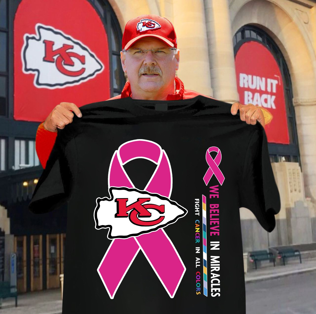 Kansas City Chiefs Breast Awareness Shirt We Believe In Miracles Chiefs Kingdom T-Shirt