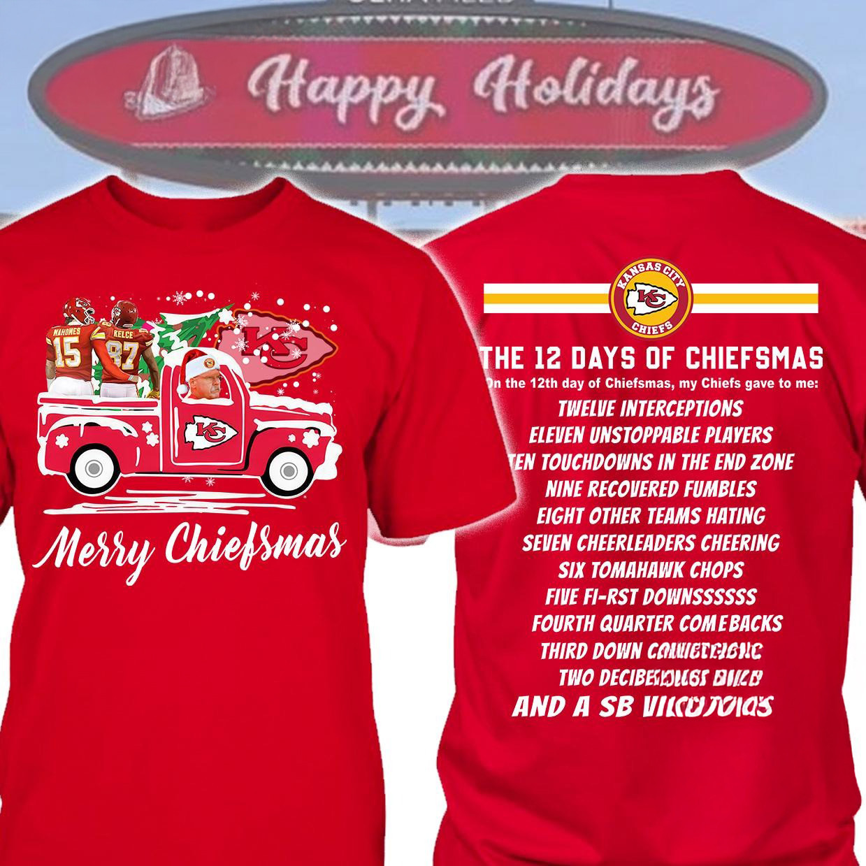 Kansas City Chiefs Football The 12 Days Of Chiefsmas Shirt Chiefs Merry Christmas T-Shirt