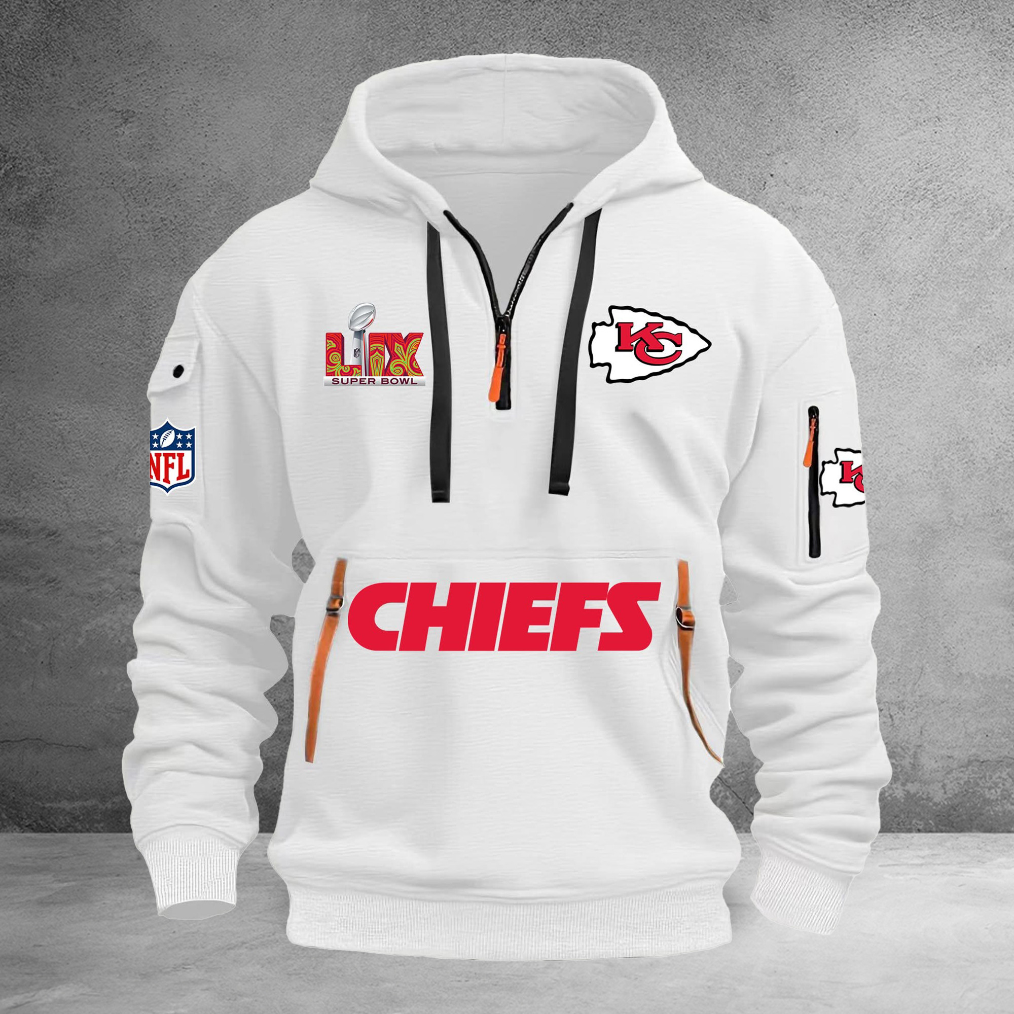 Kansas City Chiefs Half Zipper Hoodie NFL Super Bowl LIX Kansas City Chiefs Fan Merch