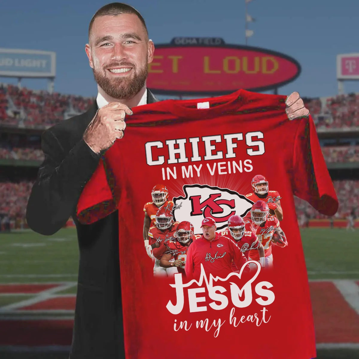 Kansas City Chiefs In My Veins Jesus In My Heart T-Shirt Fans Gifts