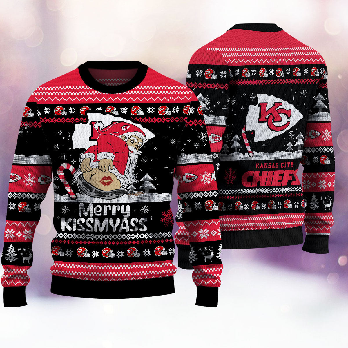 Kansas City Chiefs Santa Merry Kissmyass Ugly Christmas Sweater Funny Xmas Fan Holiday Gifts