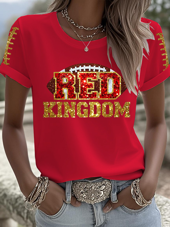 Kansas City Football Shirt Red Kingdom T-Shirt Game Day Apparel Gifts For Girlfriend