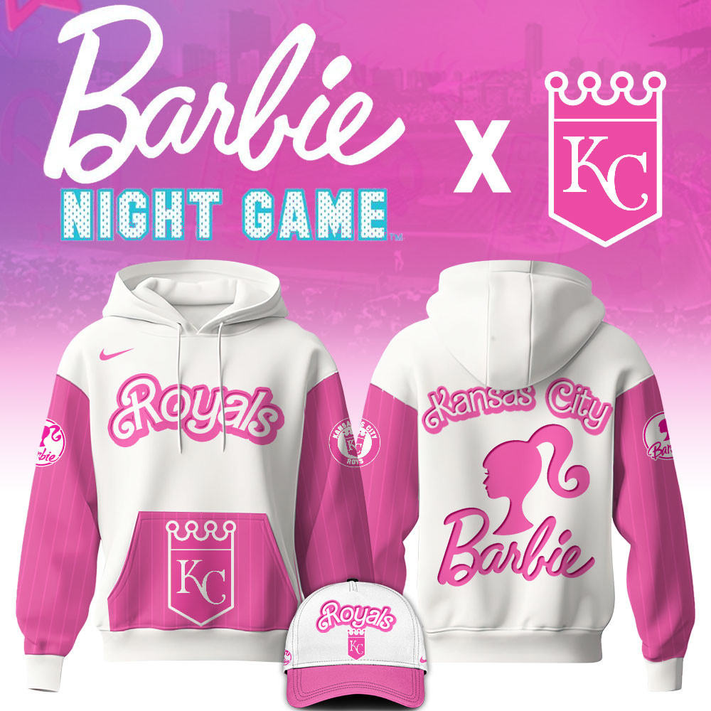 Kansas City Royals x Barbie Night Game Hoodie Hat Pink Barbie Themed Fan Gifts For Her
