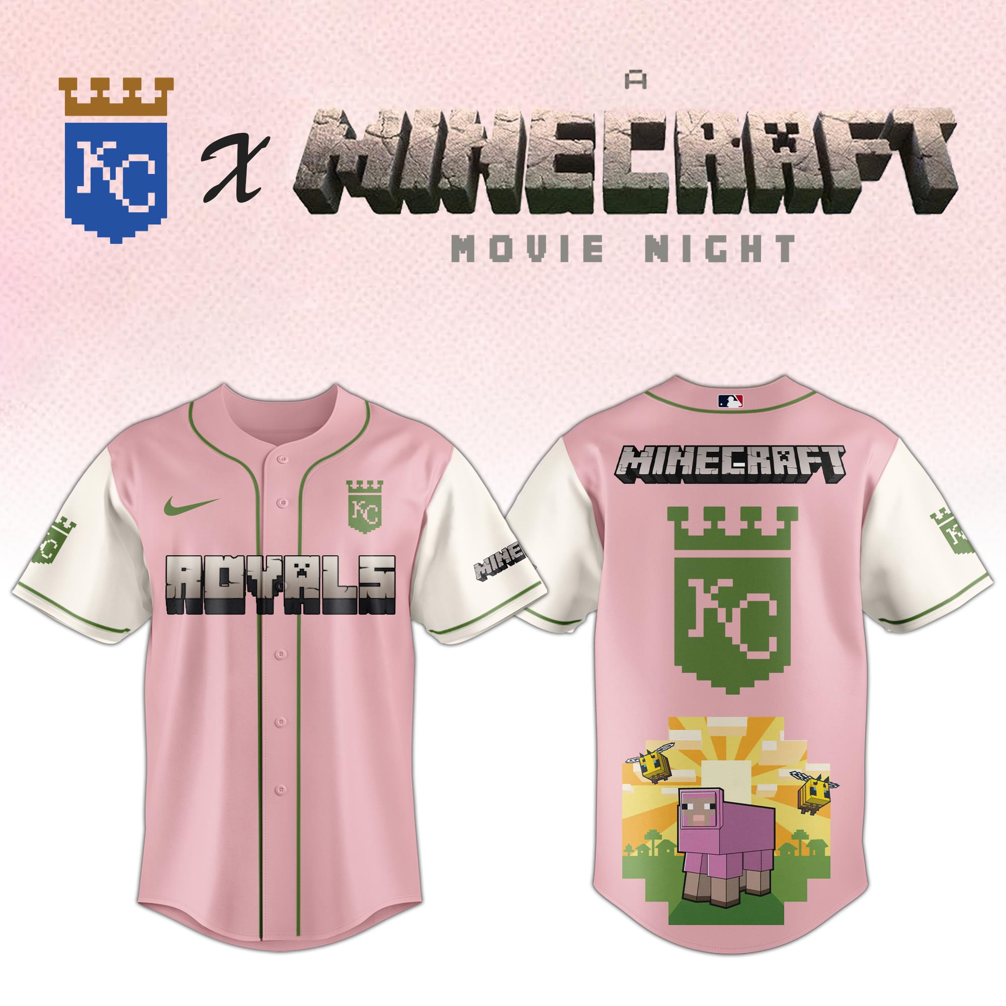 Kansas City Royals x Minecraft Jersey MLB Baseball Fan Merch Gifts For Minecraft Lovers