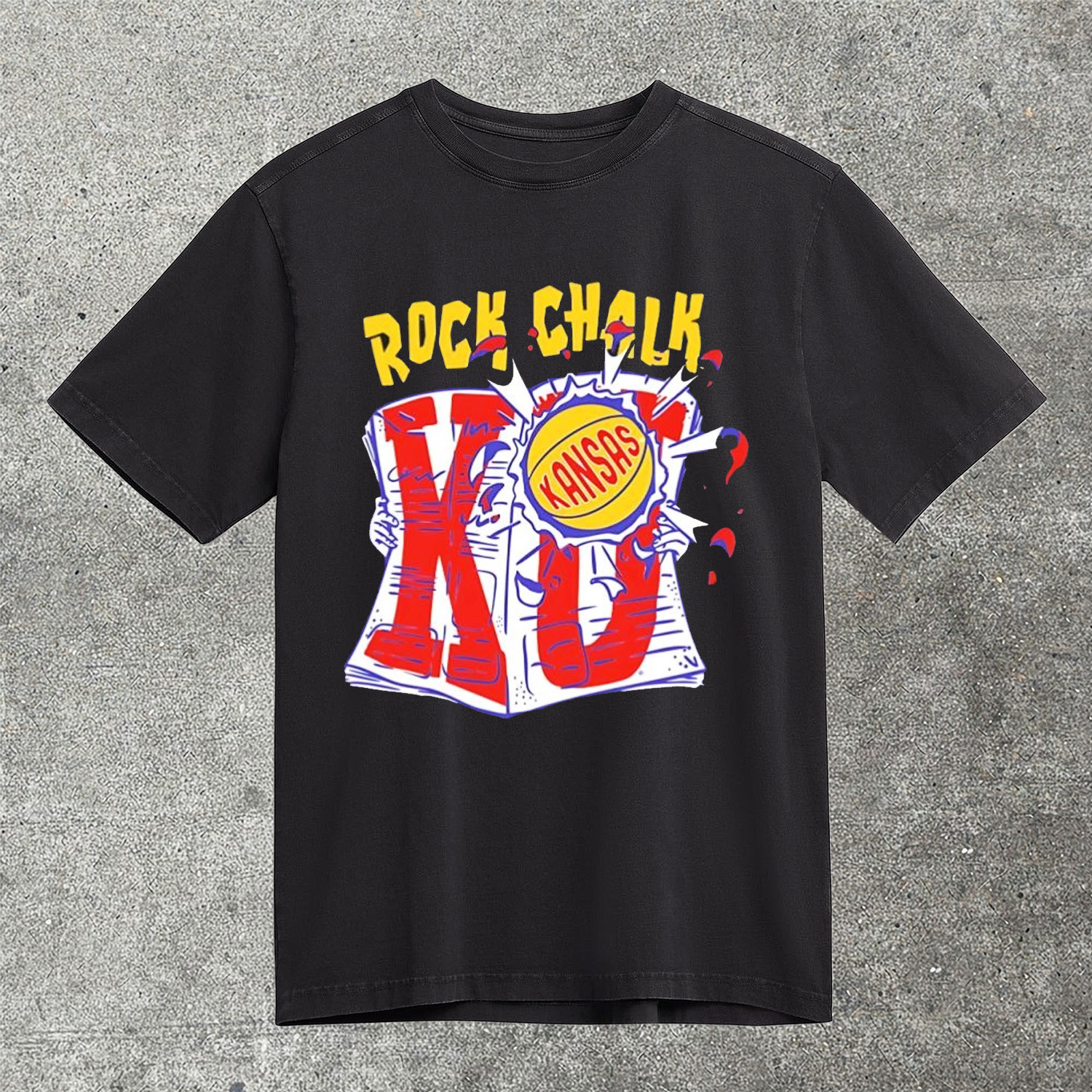 Kansas Jayhawks Rock Chalk KU Basketball Graphic T-Shirt NCAA College Fan Gear Best Gift For KU Fans