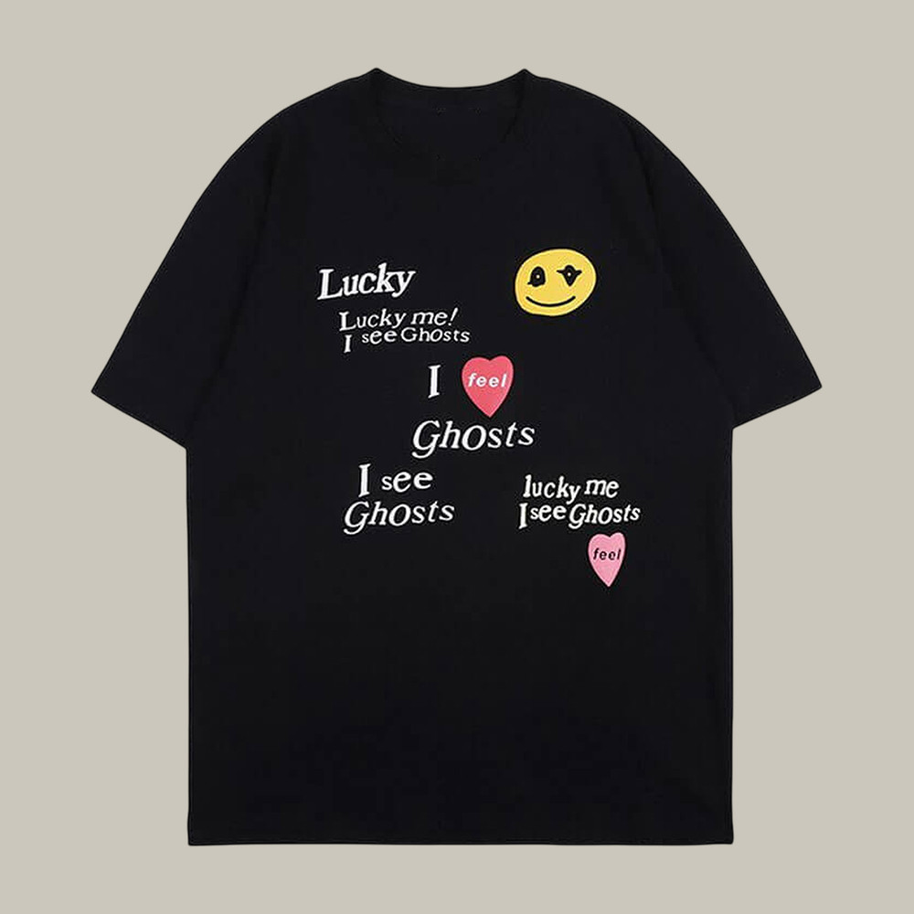 Kanye lucky Me I See Ghosts Smiley Face T-Shirt Kanye West 2026 World Tour Clothes Good Gift For Fans