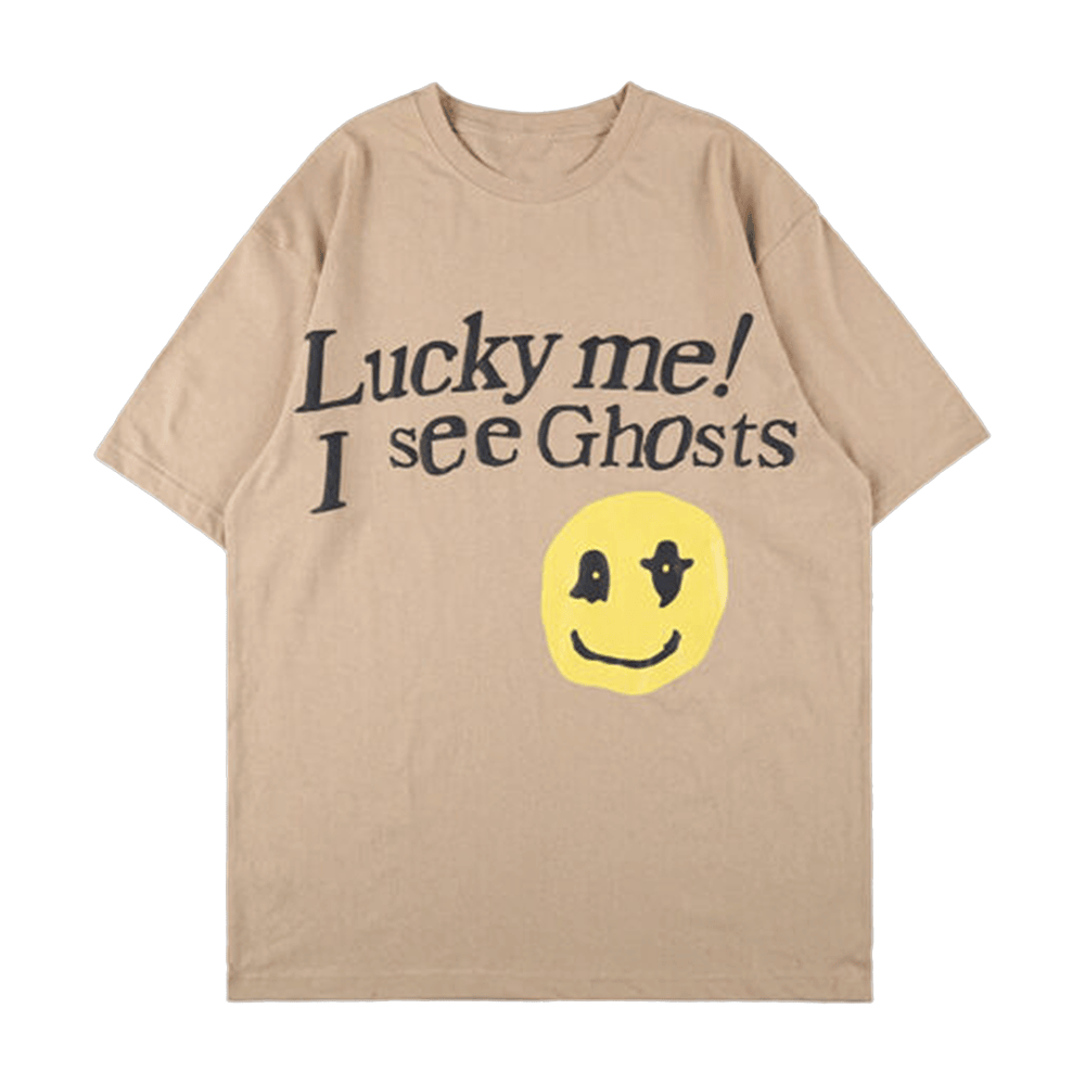 Kanye West Lucky Me I See Ghosts Smiley Letter T-Shirt Kids See Ghosts Merch Fan Gifts