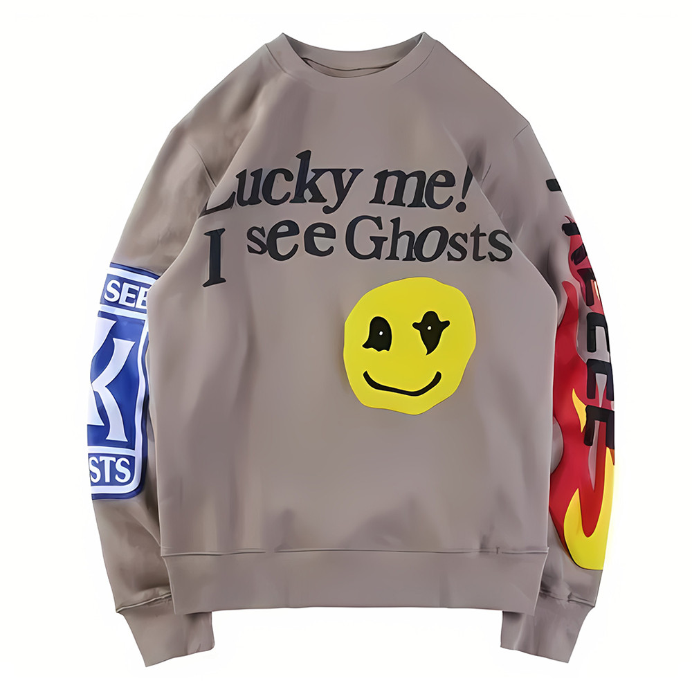 Kanye West Lucky Me I See Ghosts Sweatshirt Merch Brown I See Ghosts Crewneck Jumper