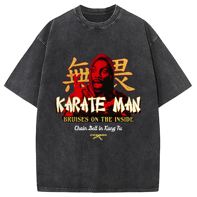 Karate Man - Chain Belt in Kung Fu Washed T-Shirt Classic Graphic Fashion Tee Gifts For Best Friend