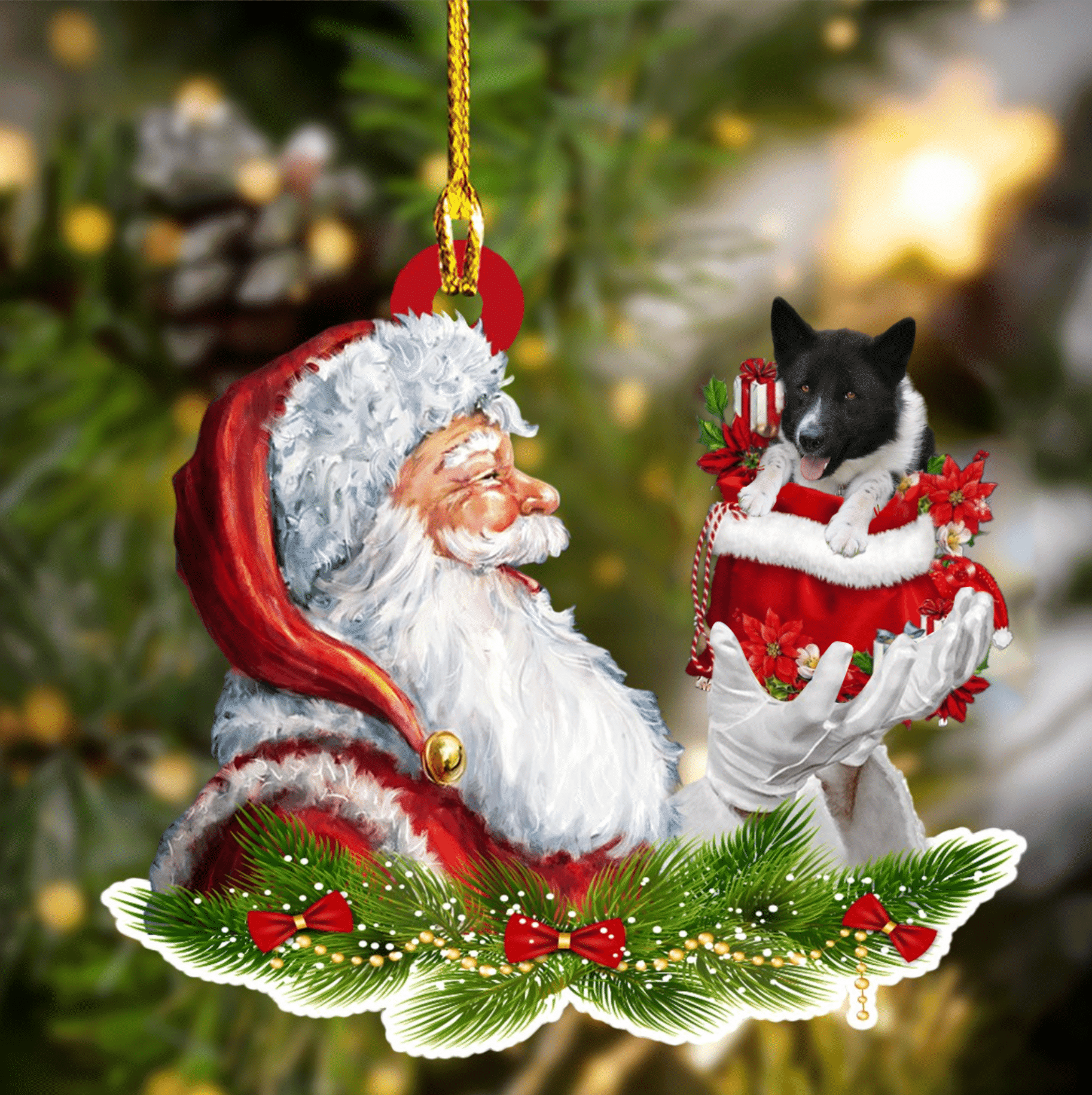 Karilen Bear and Santa Christmas Ornament for Dog Lovers Dog Mom Acrylic Dog Ornament