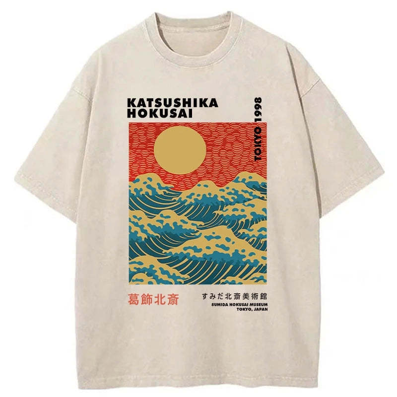 Katsushika Hokusai Washed T-Shirt Soft Comfortable Daily T Shirt Gifts For Her