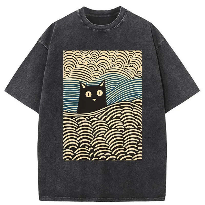 Kawaii Cat Japanese Washed T-Shirt Soft Cotton Daily Wear Tee Gifts For Brother Kawaii Cat Japanese Washed T-Shirt Soft Cotton Daily Wear Tee Gifts For Brother