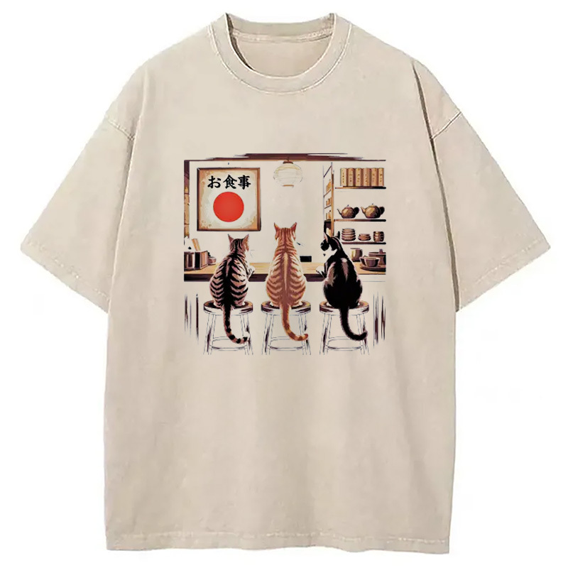 Kawaii Ramen Cat Washed T-Shirt Funny Quote Unisex Shirt Gifts For Sister