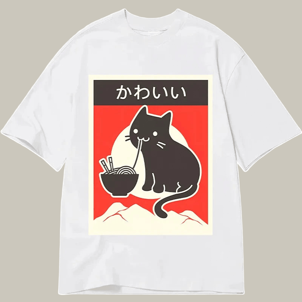 Kawaii Vintage Style Japenese Ramen Cat Classic T-Shirt Meme Shirt Cat Gifts For Christmas