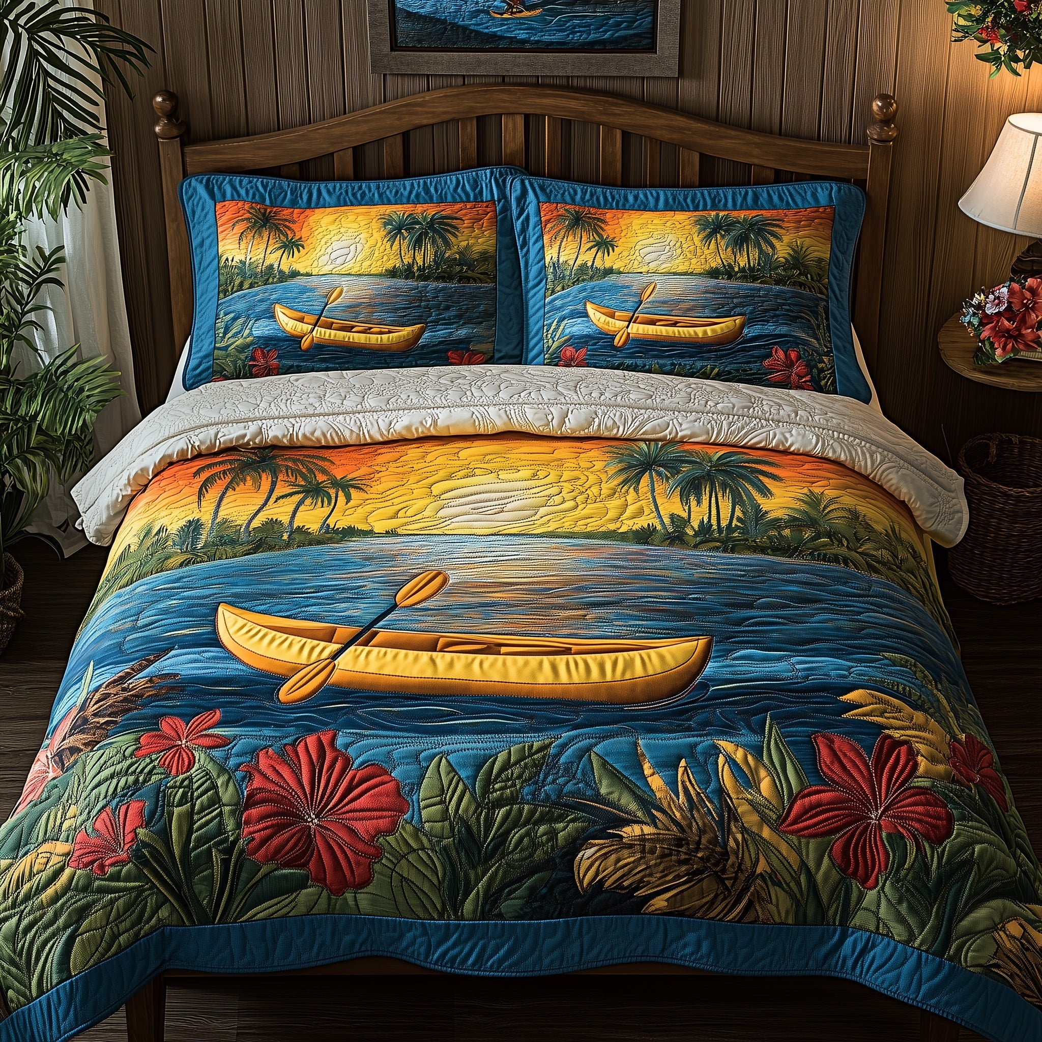 Kayak Dreams Paradise Quilted Bedding Set Duvet Cover Merchandise Kayak Fishing Gift Ideas