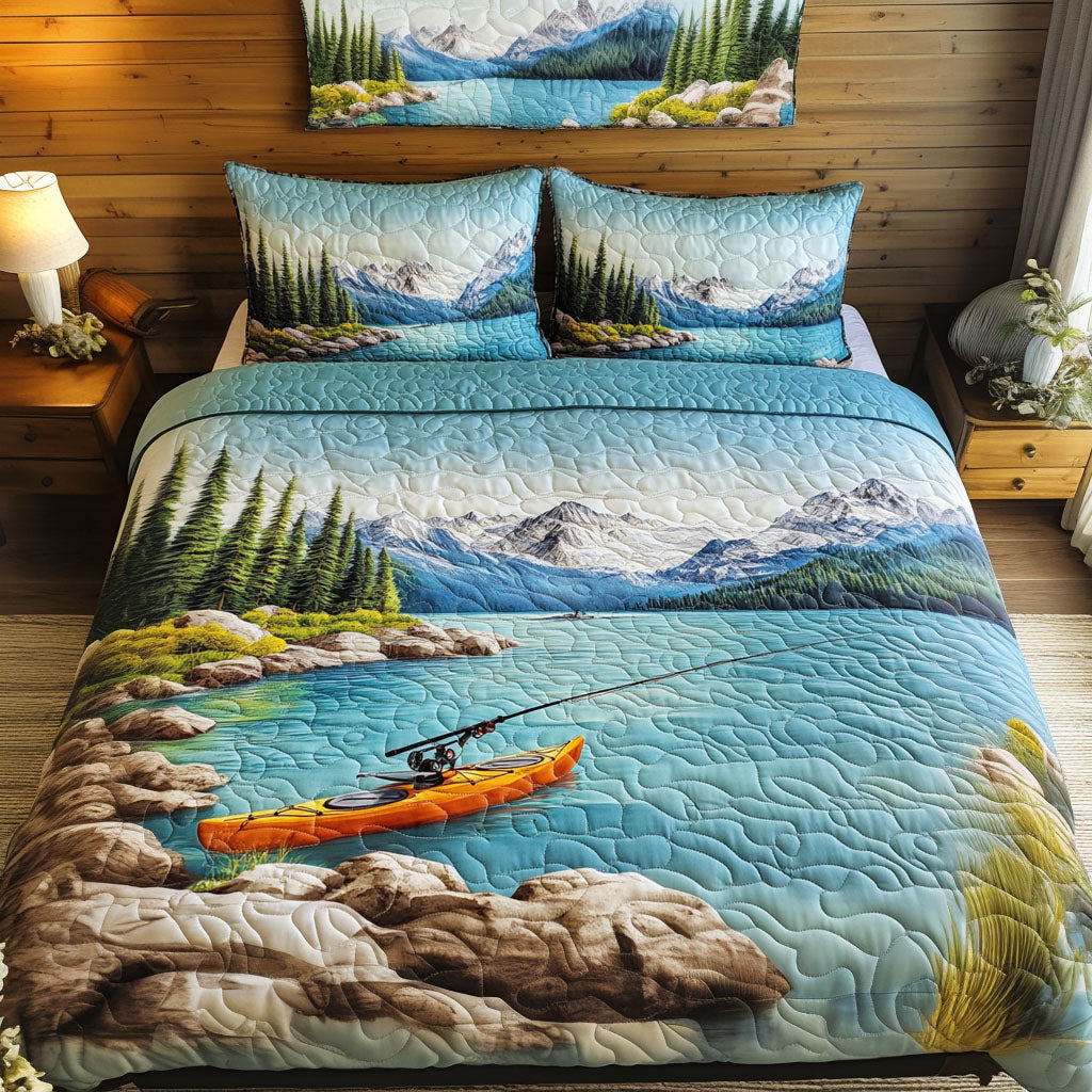 Kayak Dreams Quilted Bedding Set Aesthetic Room Decor Fishing Items For Lovers