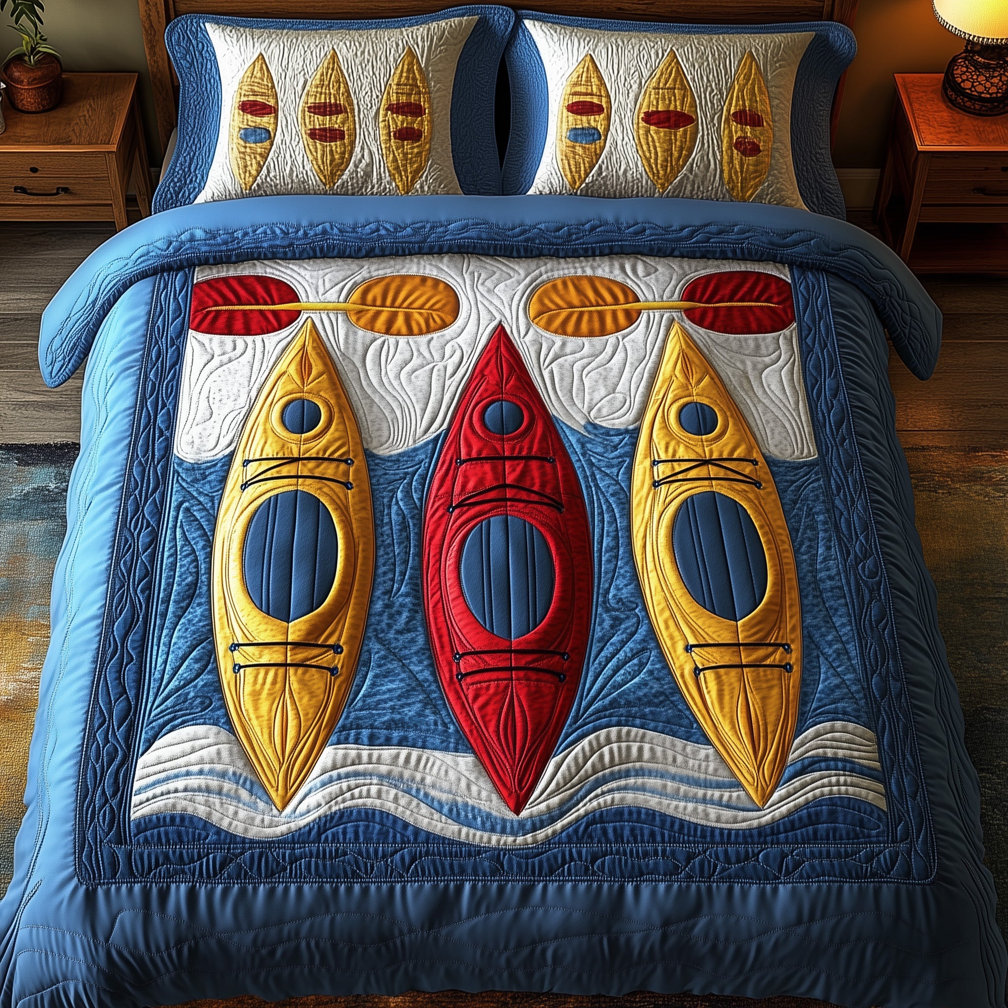 Kayak Dreams Quilted Bedding Set Duvet Cover Merchandise Great Gifts For Kayakers