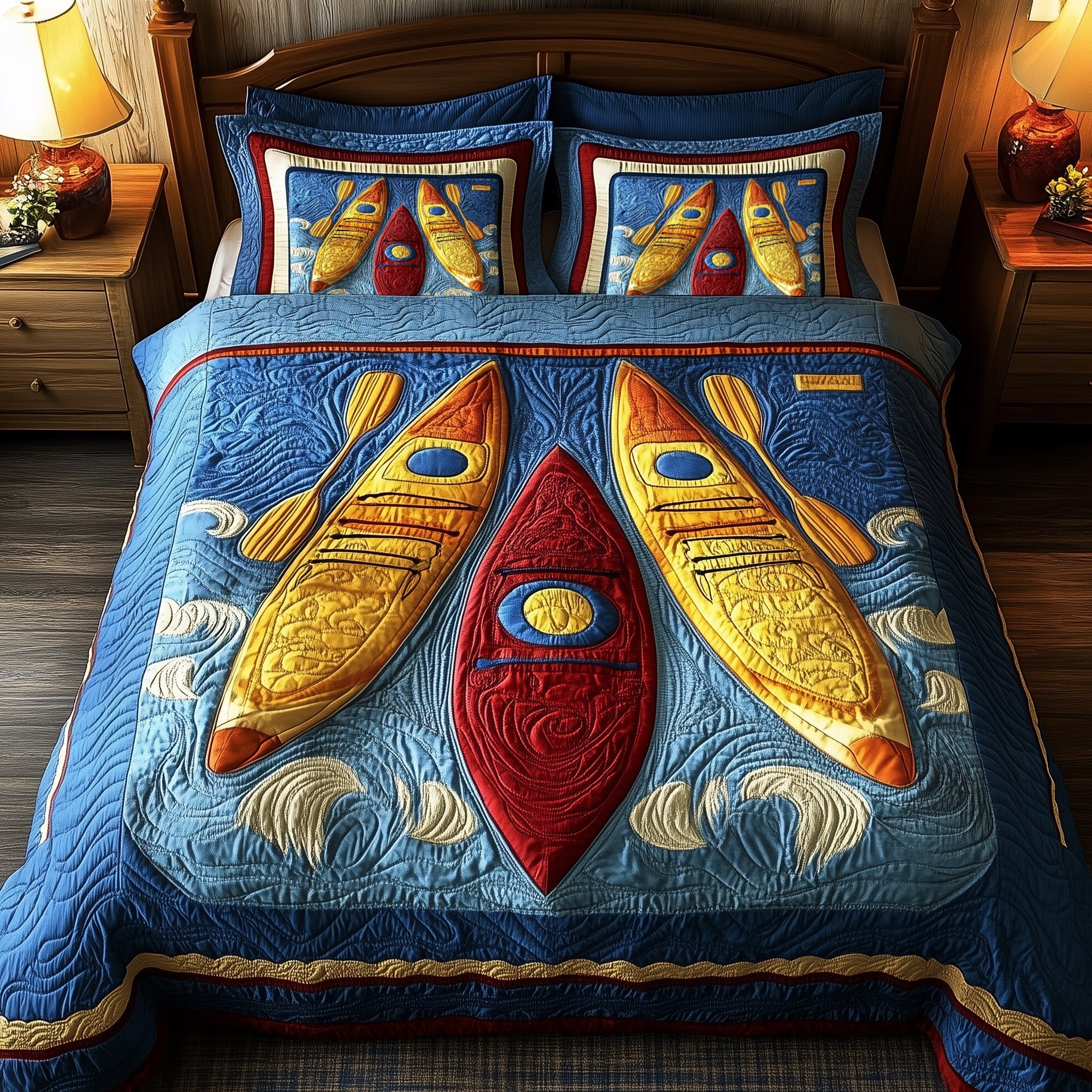 Kayak Dreams Quilted Bedding Set Duvet Cover Merchandise Theme Kayak Gifts For Husband