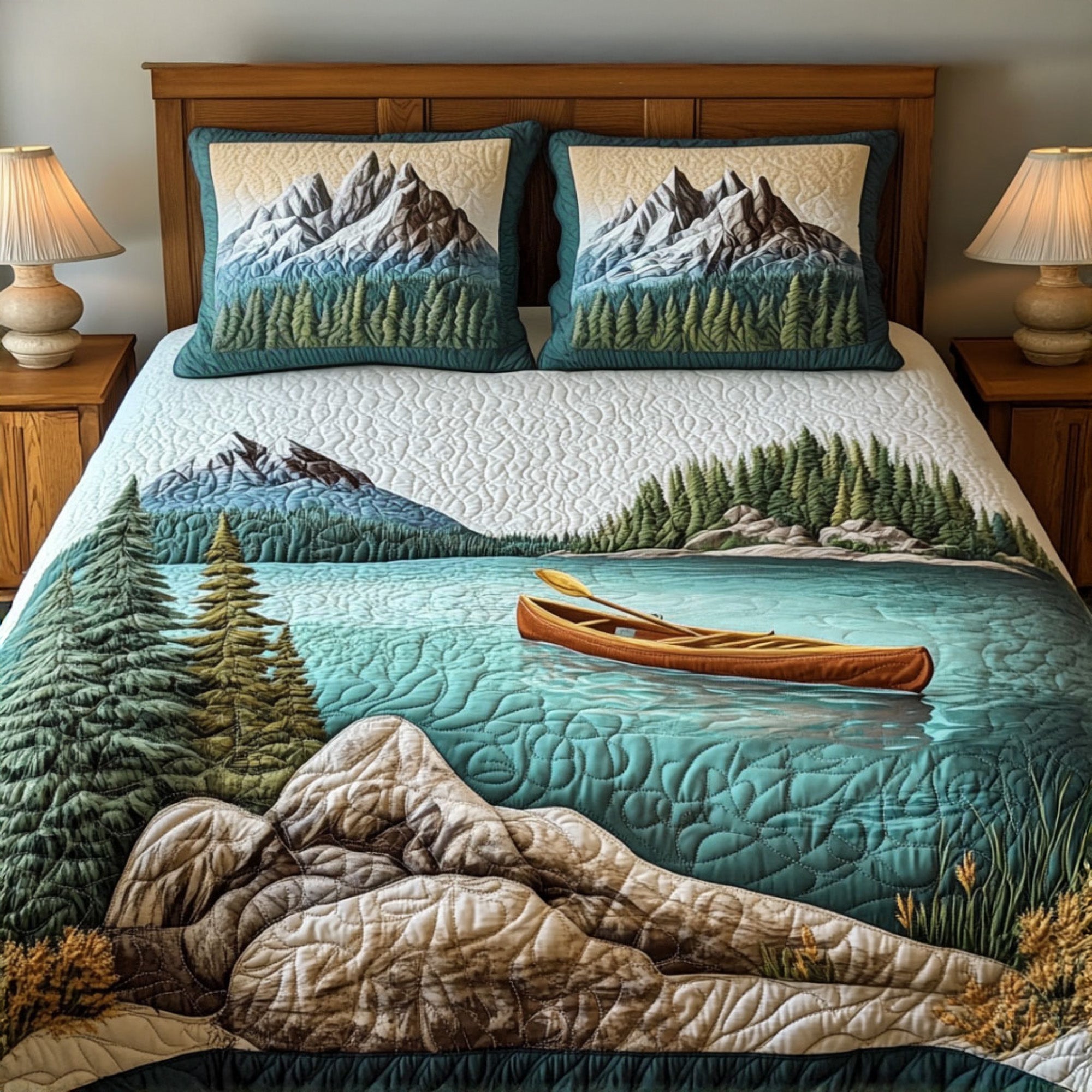 Kayak Escape Quilted Bedding Set Holiday Duvet Covers Birthday Gifts For Fishing Lovers