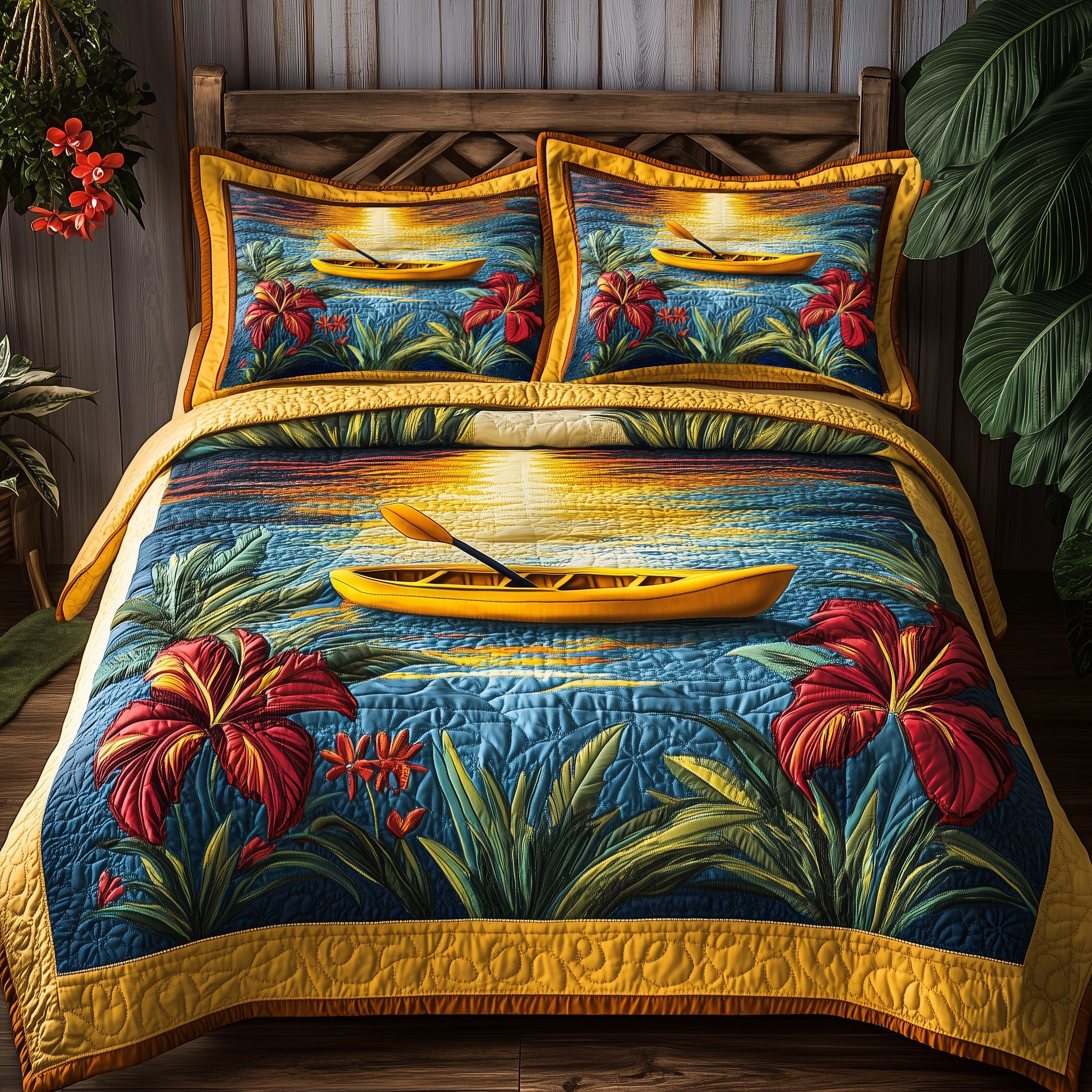 Kayak in Heaven Quilted Bedding Set Duvet Cover Merchandise Gifts For People Who Kayak
