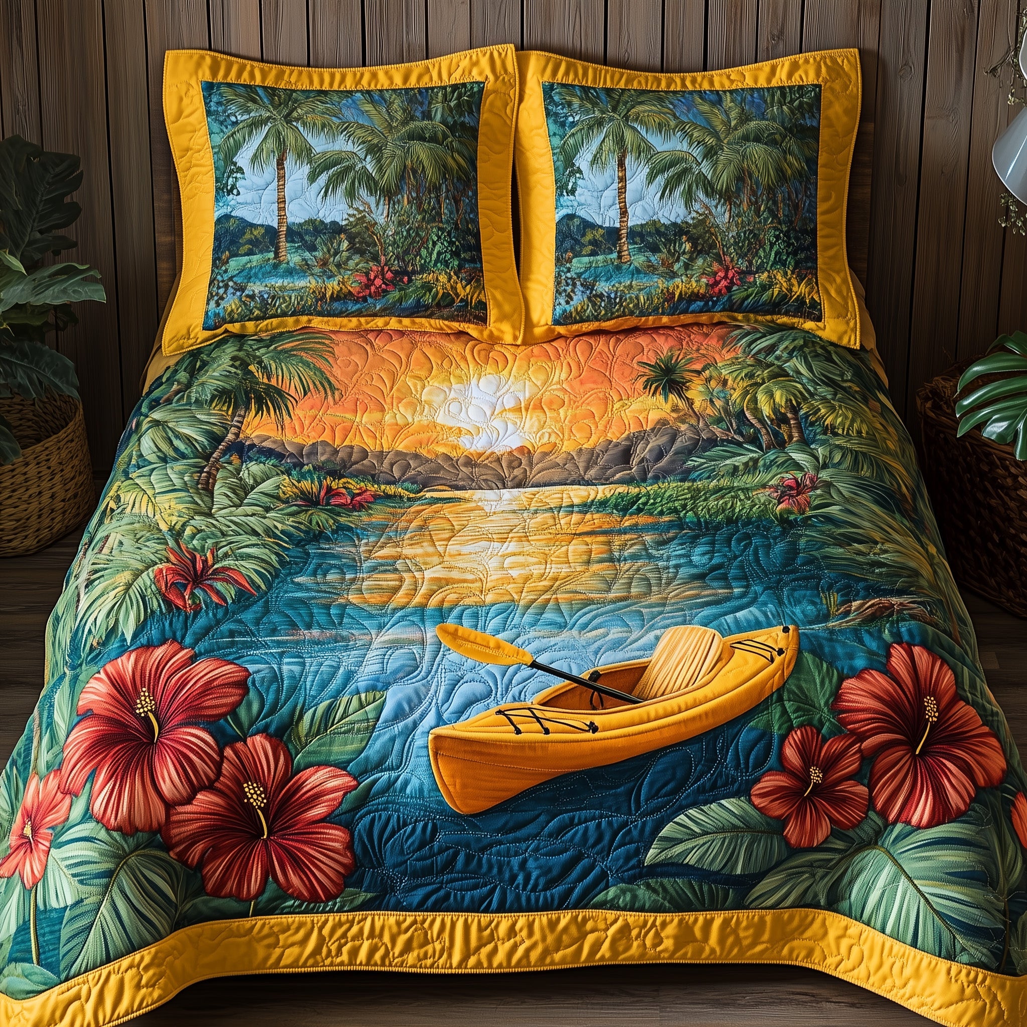 Kayak in Heaven Quilted Bedding Set Duvet Cover Merchandise Kayak Related Gifts