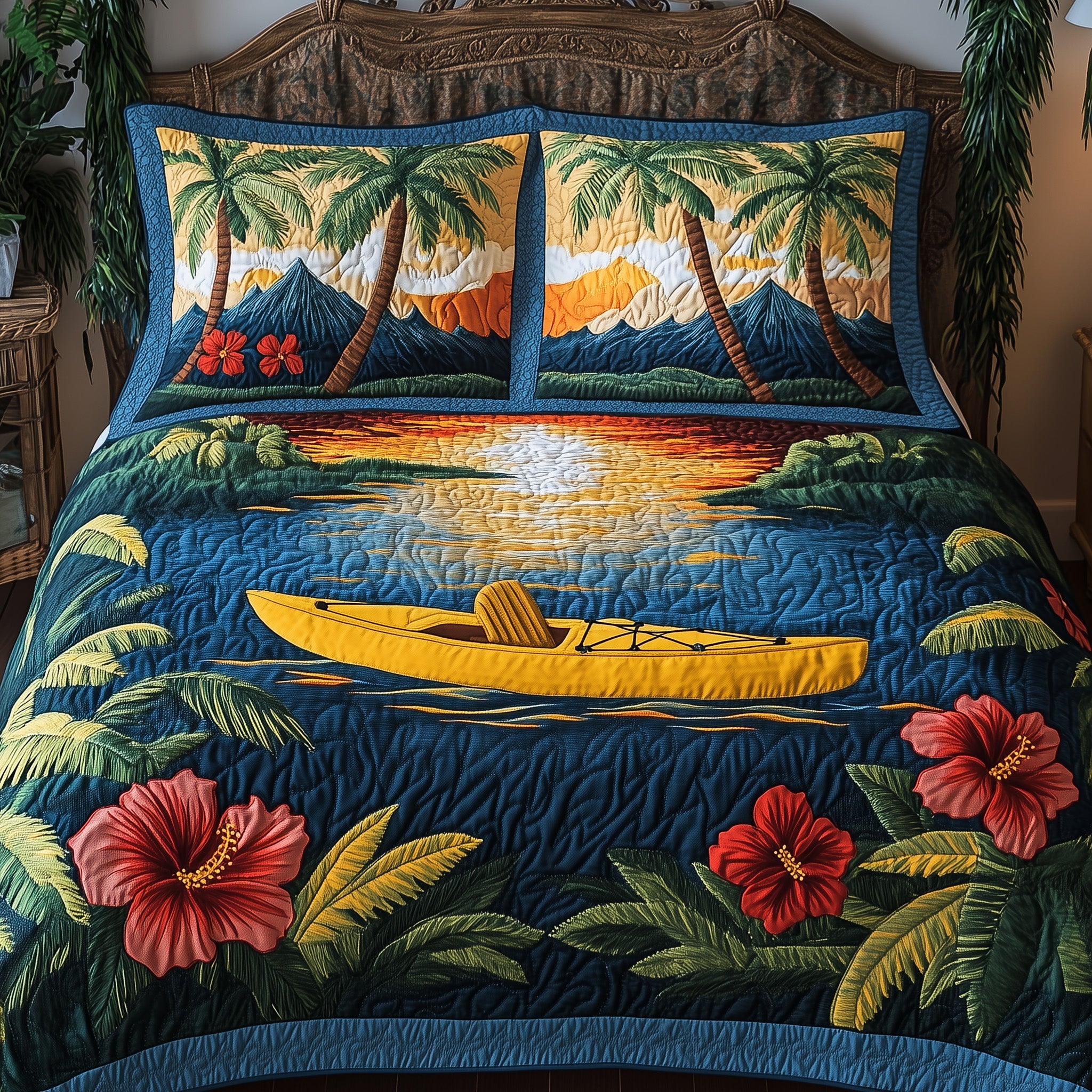 Kayak in Paradise Quilted Bedding Set Duvet Cover Merchandise Fun Gifts For Kayakers