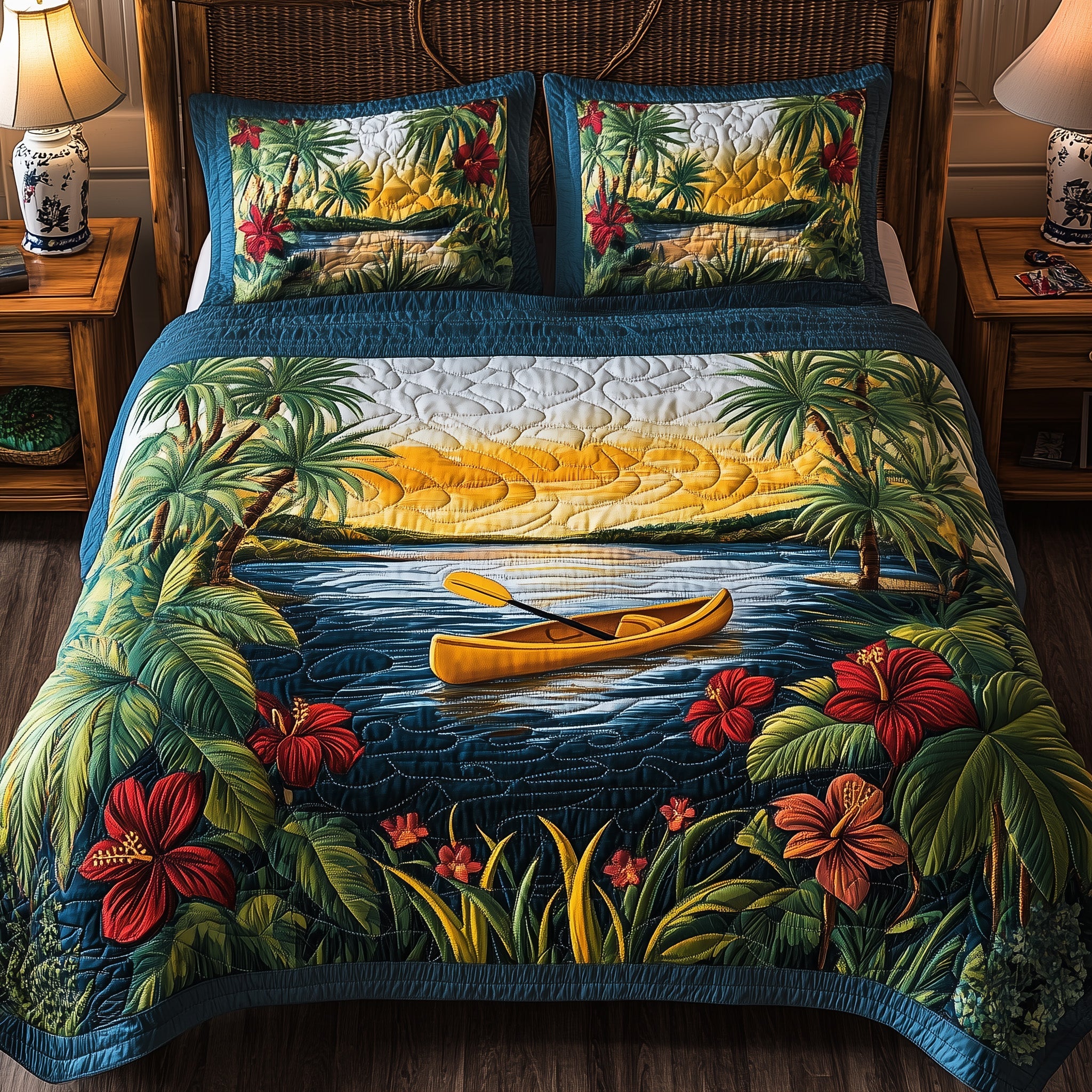 Kayak in Paradise Quilted Bedding Set Duvet Cover Merchandise Good Gifts For Kayakers