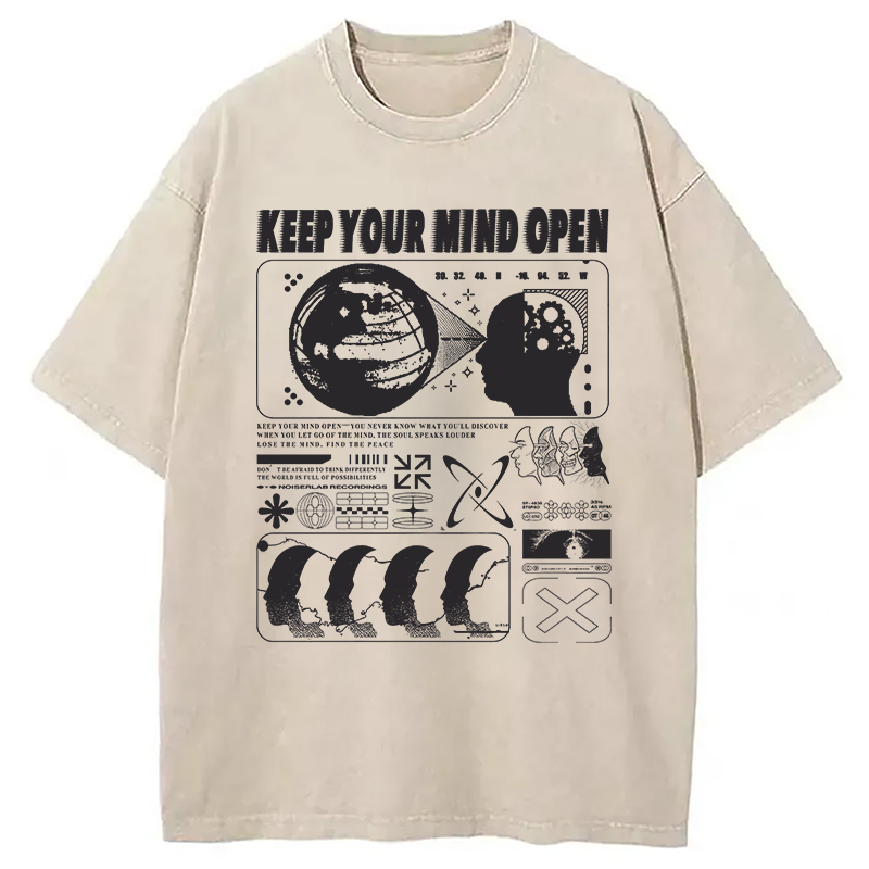 Keep Your Mind Open Washed T-Shirt Cool Graphic Tee For Men Women Gifts For Brother