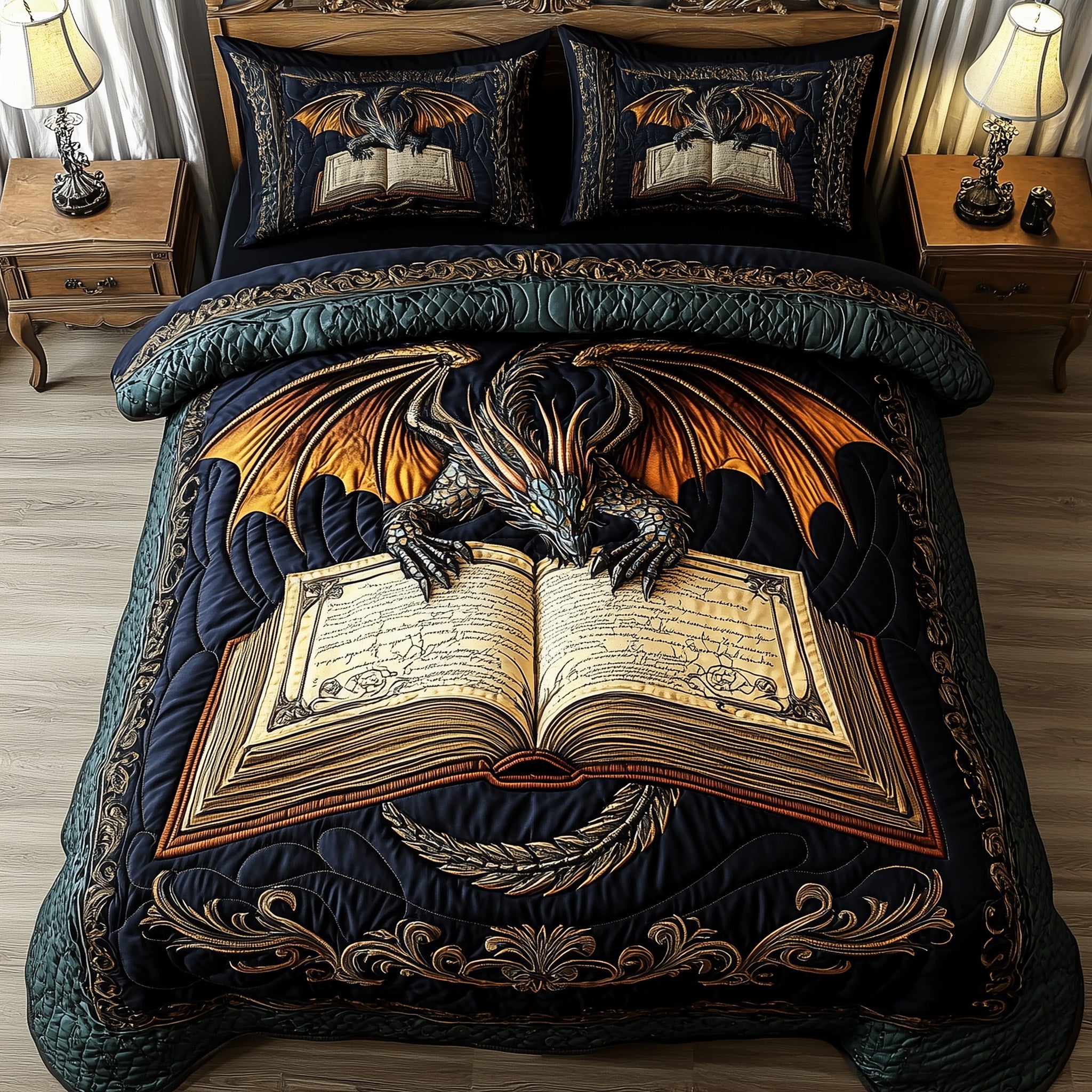 Keeper of Tales Quilted Bedding Set Duvet Cover Bedspread Awesome Gifts For Dragon Lovers