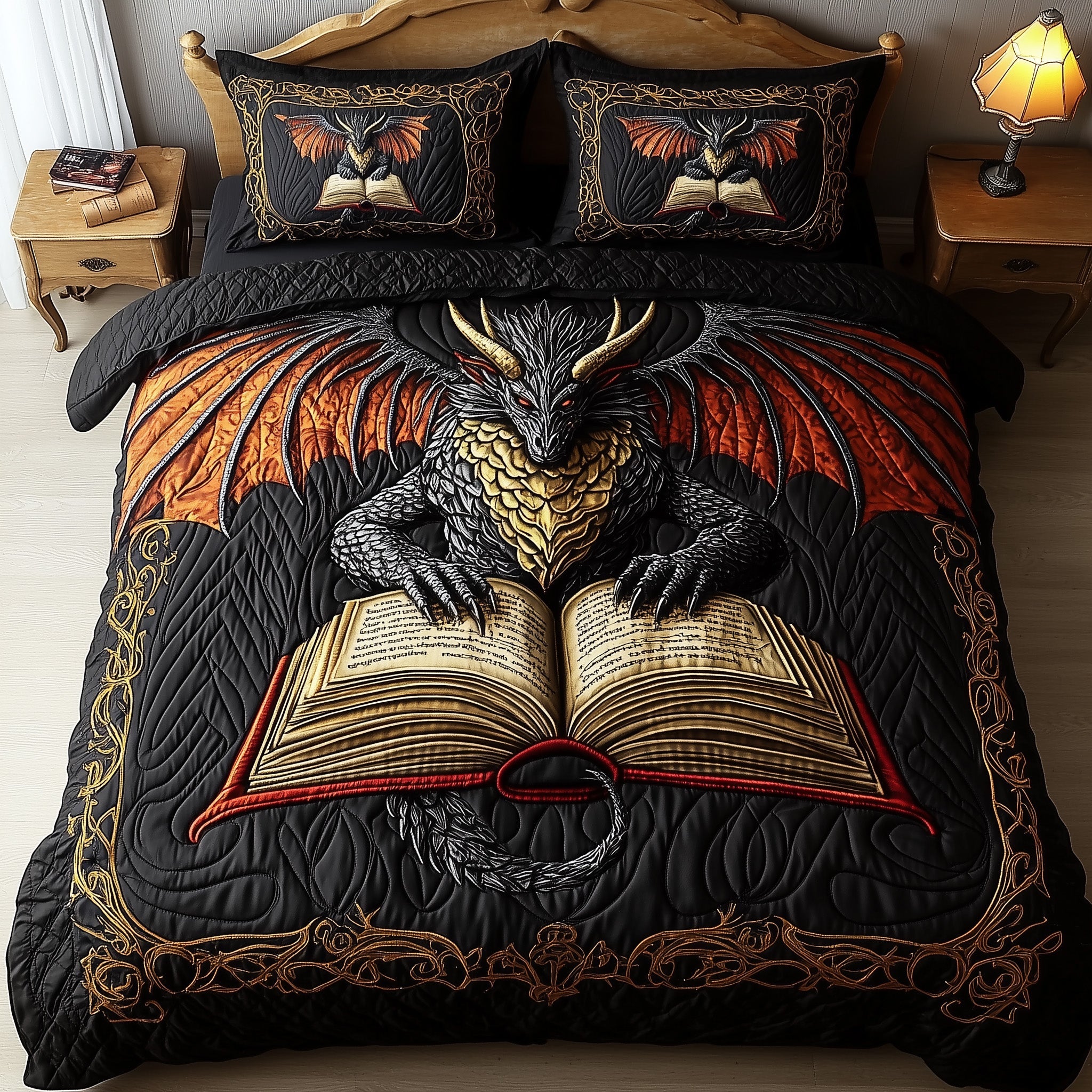 Keeper of Tales Quilted Bedding Set Duvet Cover Bedspread Best Gift For Dragon Lovers