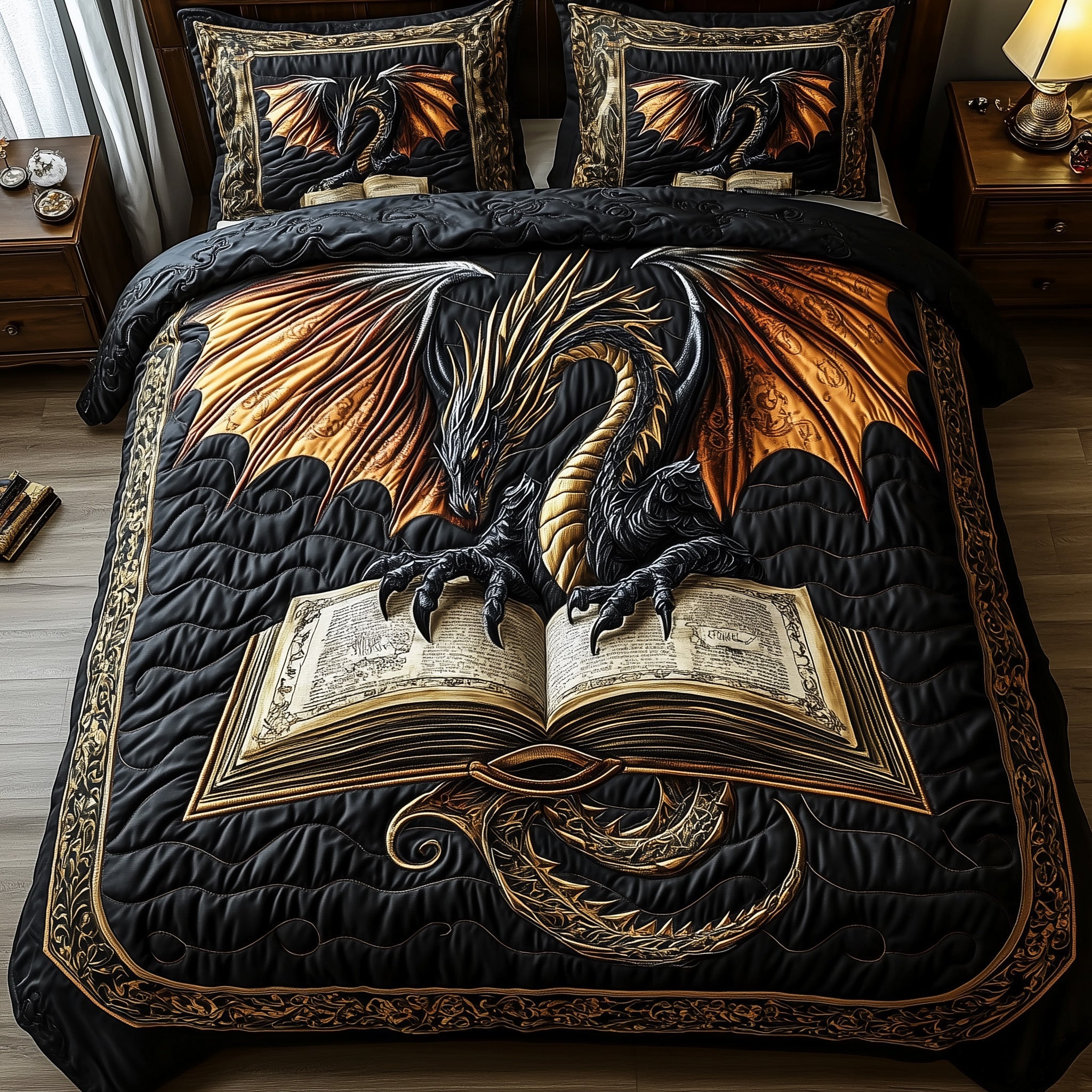 Keeper of Tales Quilted Bedding Set Duvet Cover Bedspread Book Lover Novelty Dragon Gifts