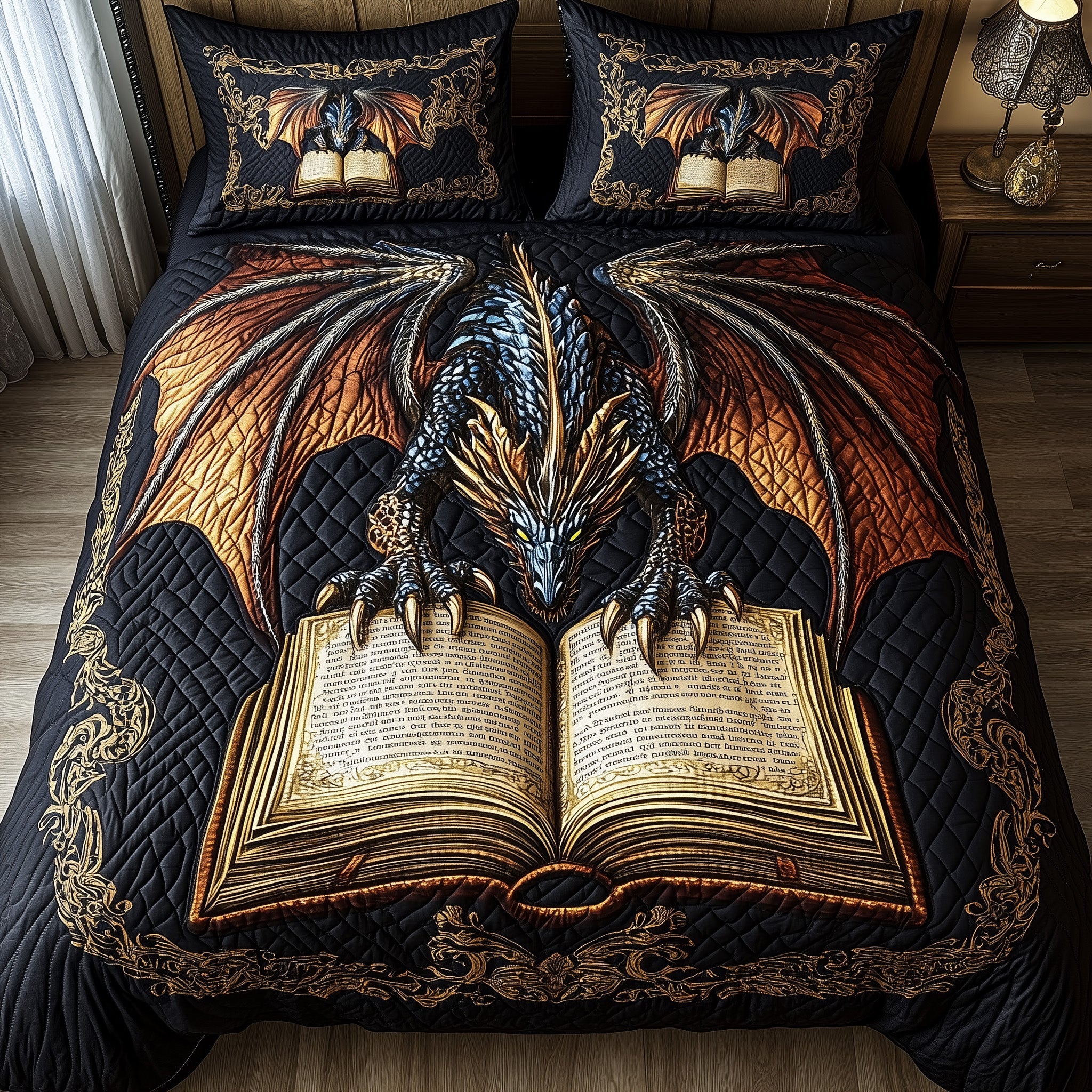 Keeper of Tales Quilted Bedding Set Duvet Cover Bedspread Great Dragon Lover Gifts