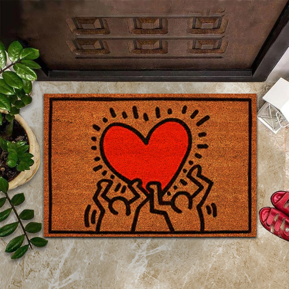 Keith Haring Doormat Holding Red Heart Graffiti Pop Art Culture Keith Haring Gifts