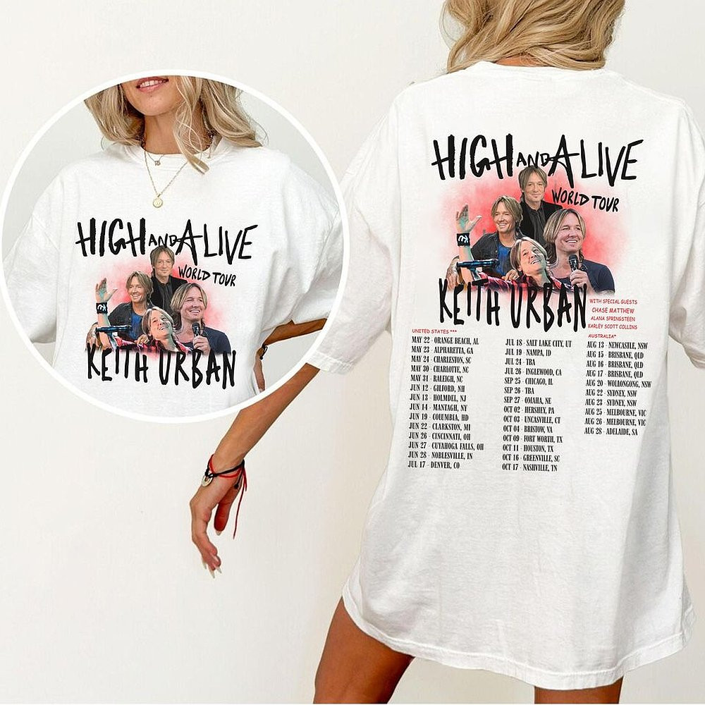 Keith Urban High And Alive Tour 2025 Concert Fan Merch Graphic T-Shirt