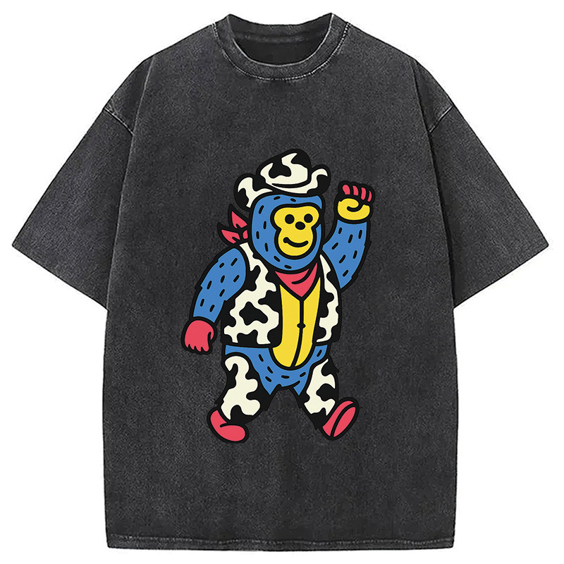 Kemonito Cowboy Washed T-Shirt Soft Comfortable Daily T Shirt Gifts For Besties