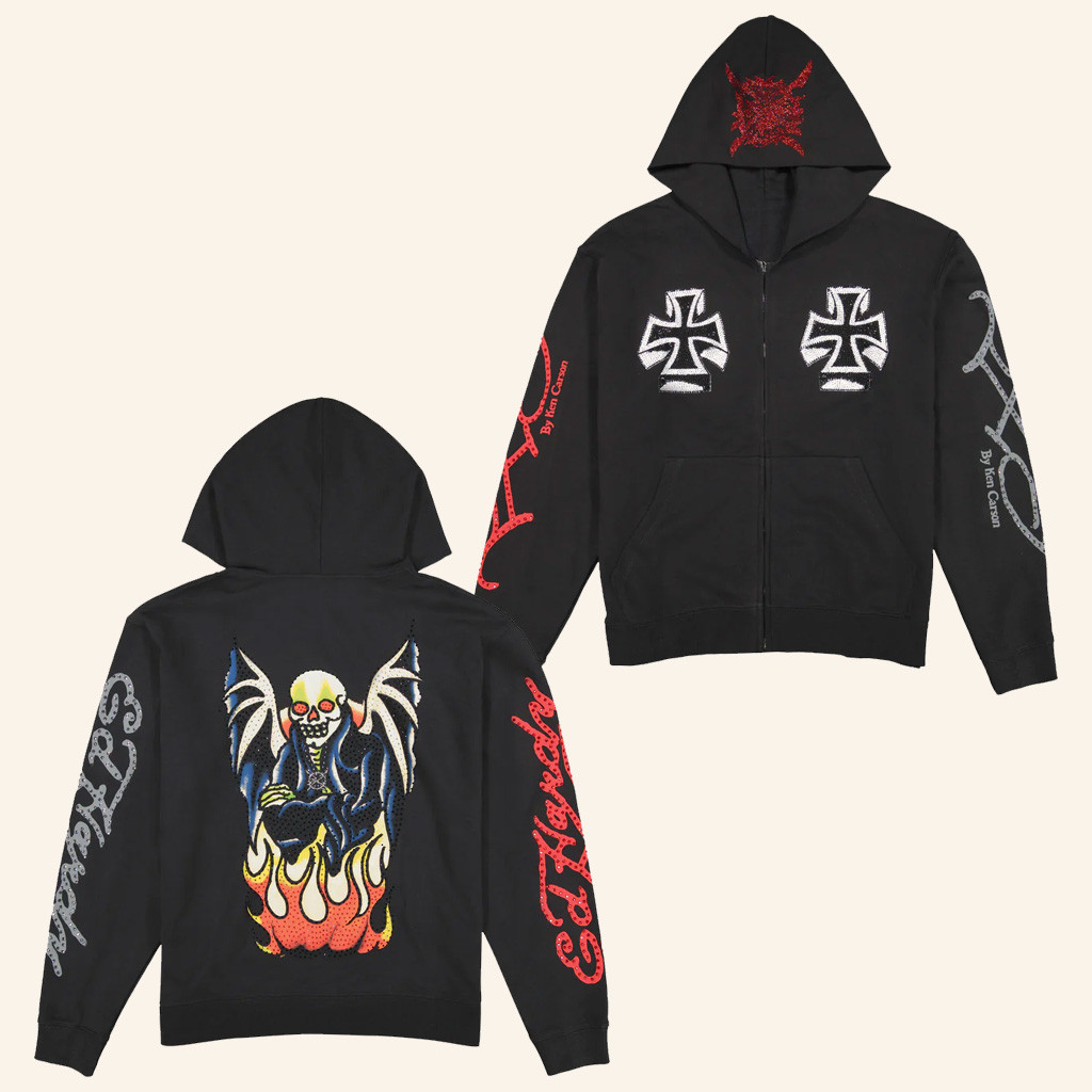 Ken Carson Merch Xman Mens Rhinestone Zip Hoodie Black Christmas Gift Ideas For Rapper Fans