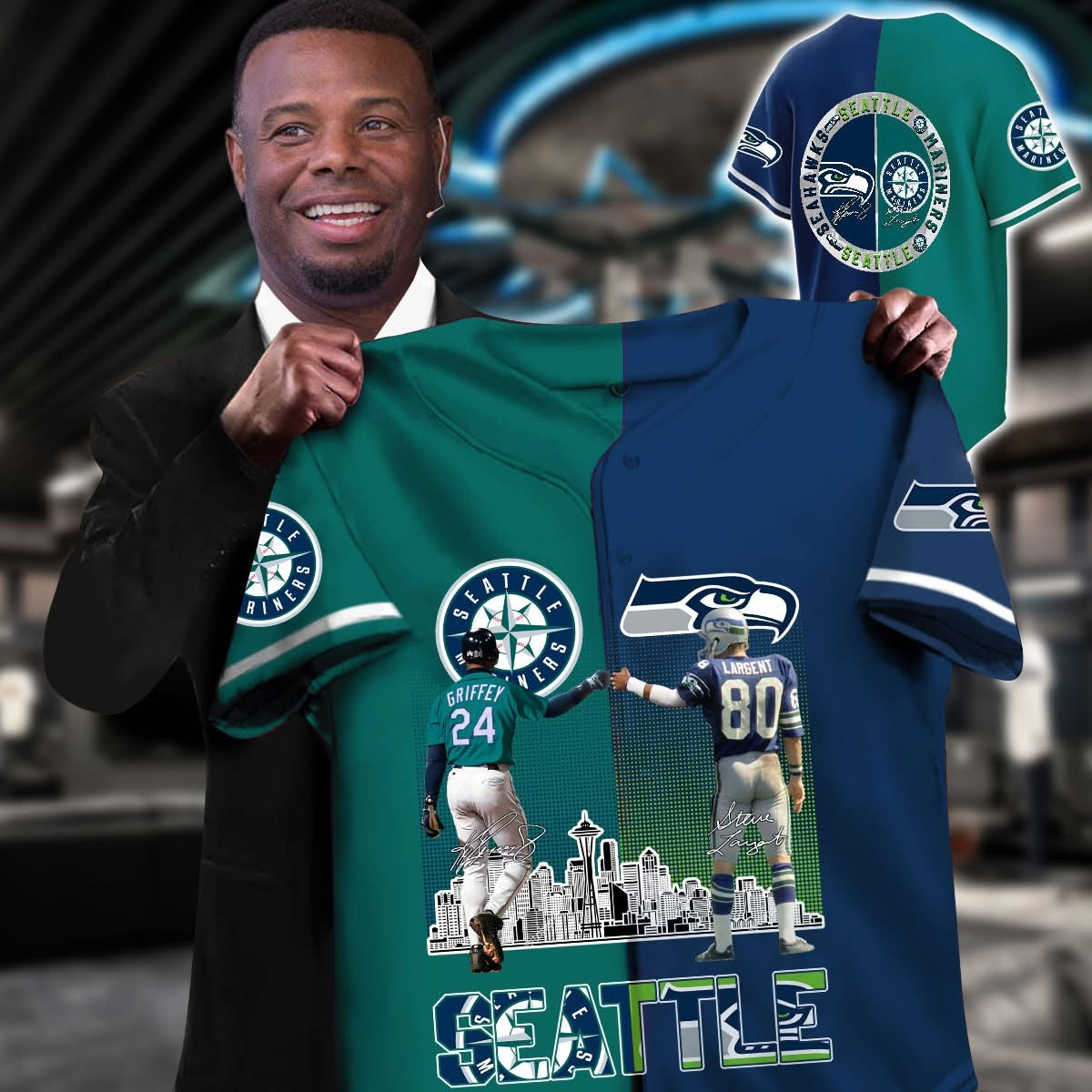 Ken Griffey Jr Steve Largent Seattle Sports Jersey Baseball Legends Fan Merch Cool Gifts