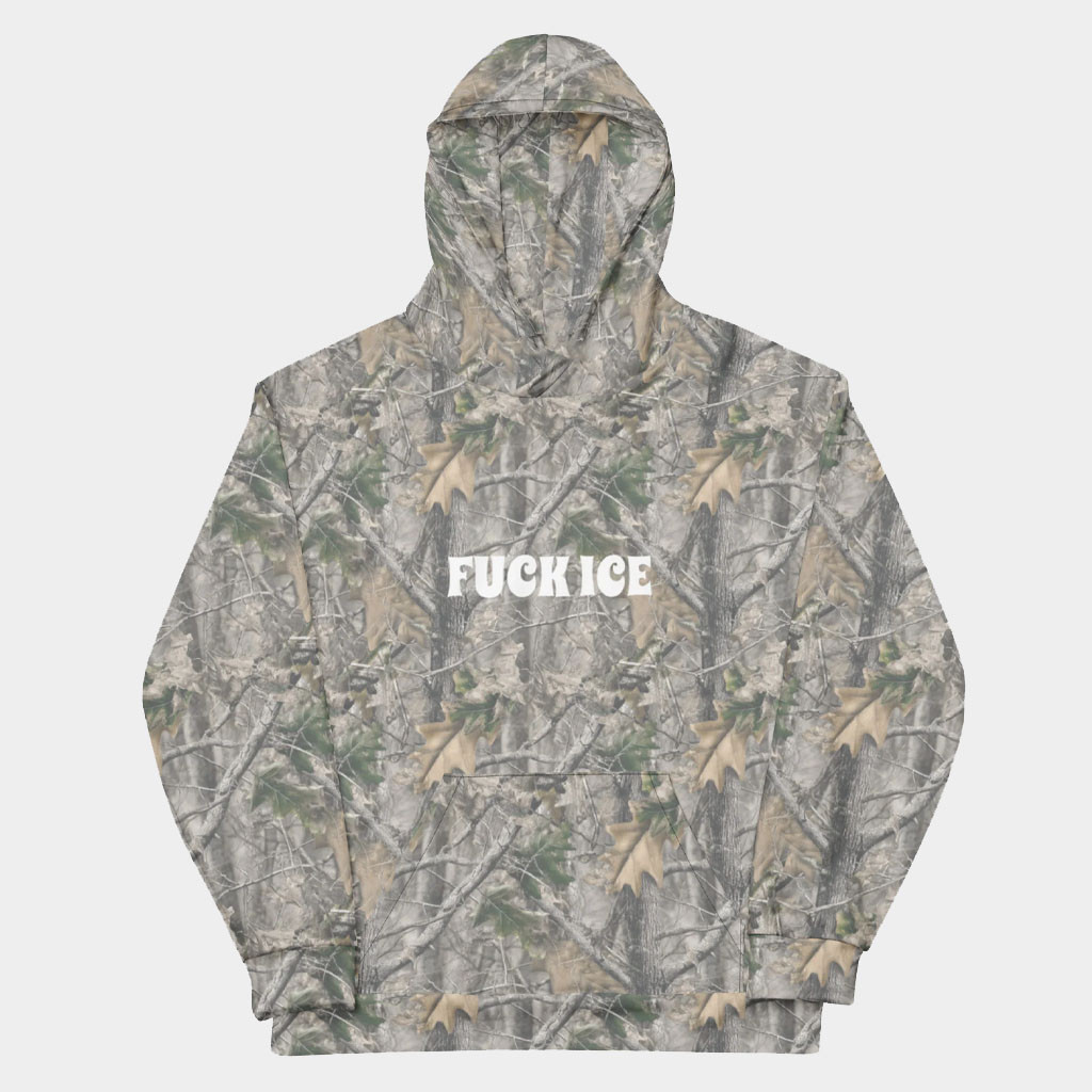 Kennidi Merch Fck ICE Real Tree Camo Hoodie Anti ICE Protest Apparel Gifts For Dad
