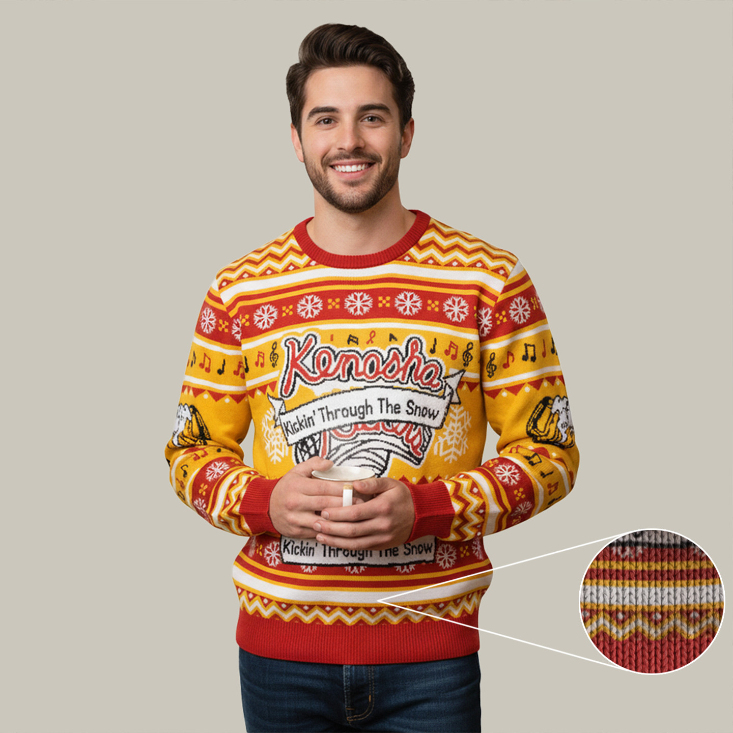Kenosha Kickin'S Through The Snow Ugly Christmas Sweater Ugly Holiday Sweater Gifts For Dad