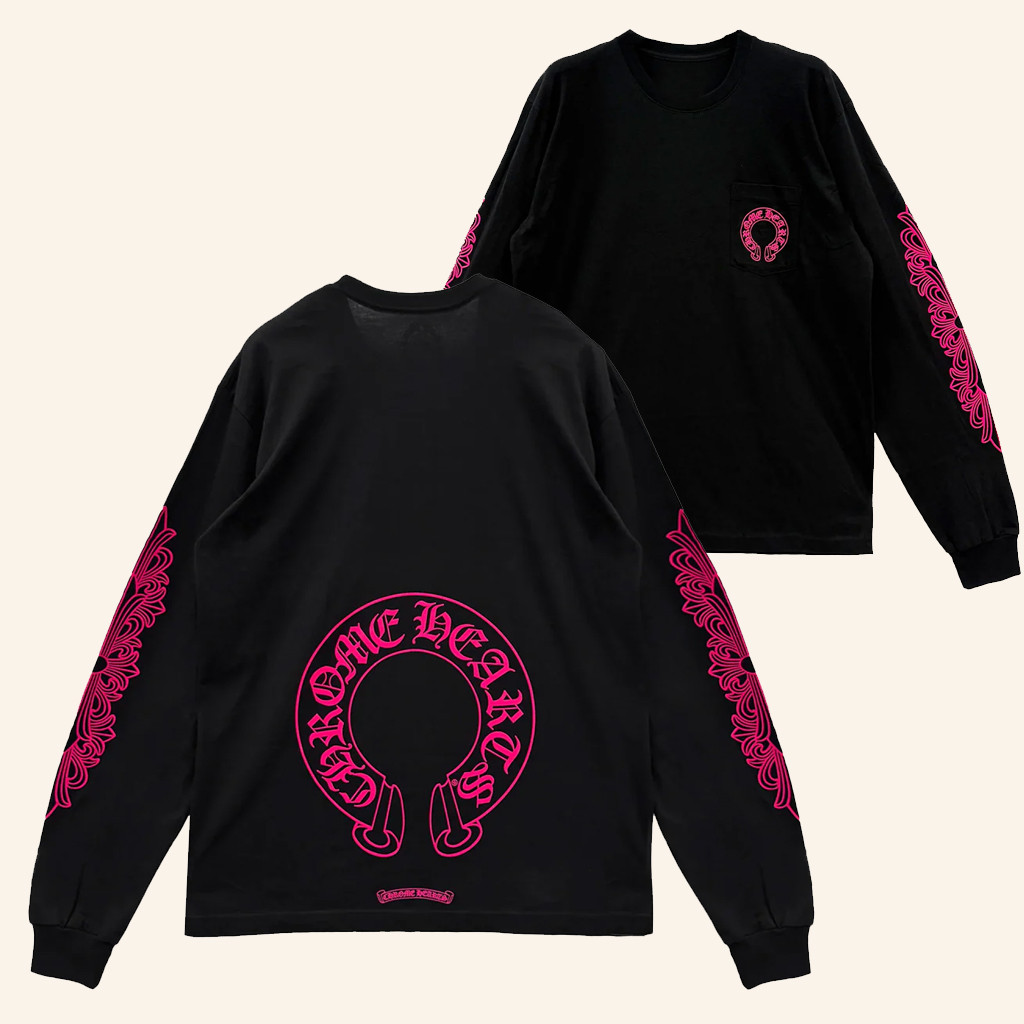 Kenshi Merch Chrome Hearts Pink Horseshoe Floral Long Sleeve Black T-Shirt Gifts For Sister Kenshi Merch Chrome Hearts Pink Horseshoe Floral Long Sleeve Black T-Shirt Gifts For Sister
